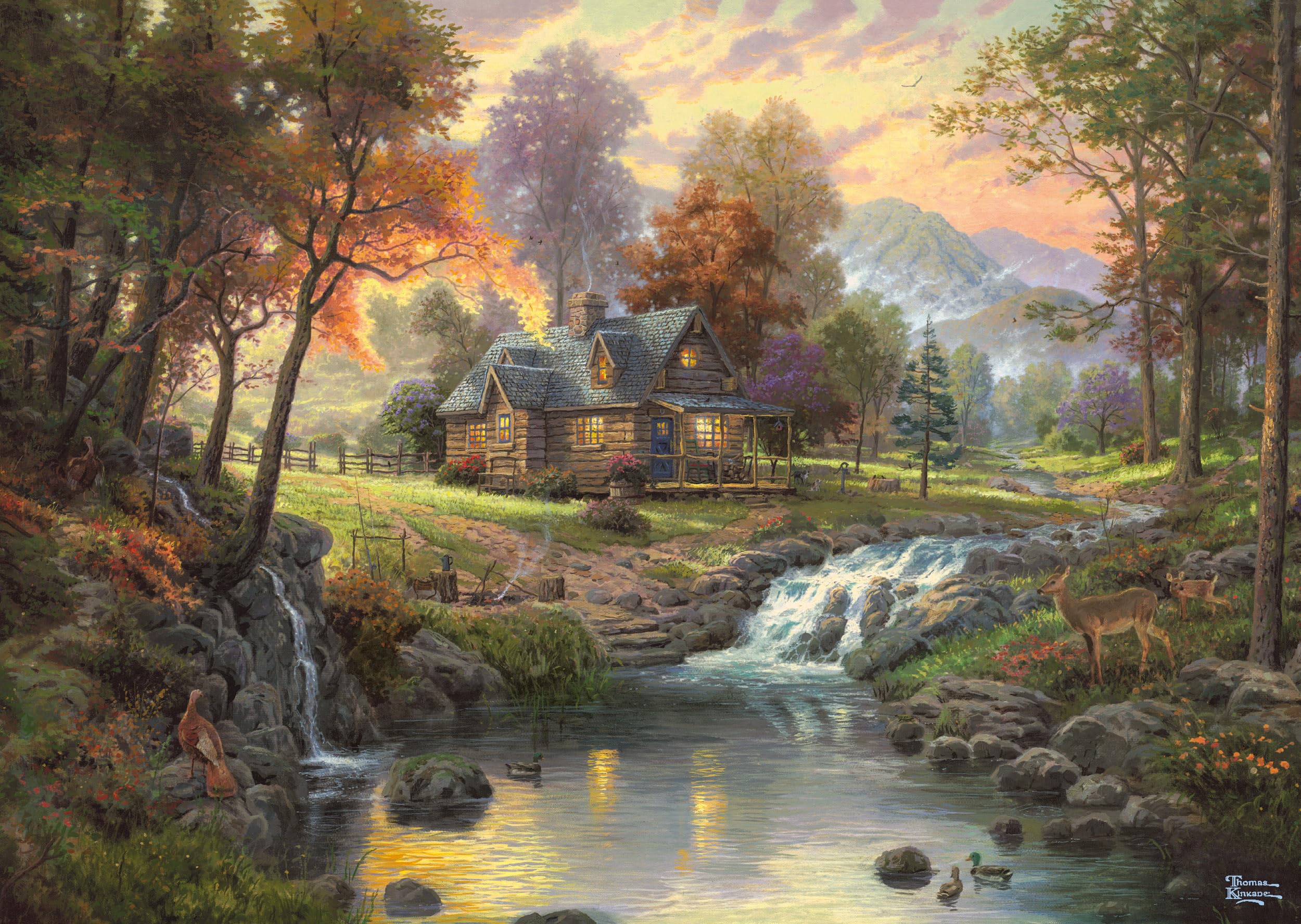 Schmidt Spiele 58445 Puzzle, Thomas Kinkade: Mountain Retreat, 1000 Piece, Ages 12+, Multi-color, 69 cm x 49 cm - Image 4