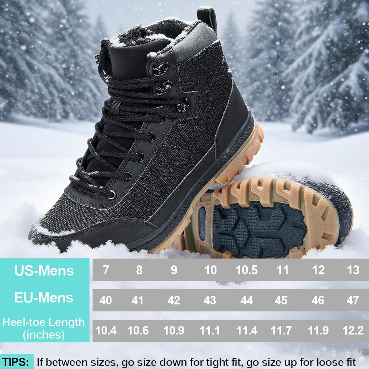 Wondamo Men's Snow Boots Lightweight Waterproof Winter Boots Fur Lined Anti-slip Cold Weather Shoes - Image 6