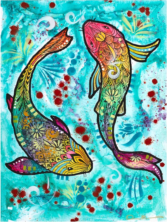 Trademark Fine Art Canvas Wall Art - Dean Russo 'Pisces Fish' Wall Art for Living Room, Bedroom, or Office Décor 18 x 24 Inches