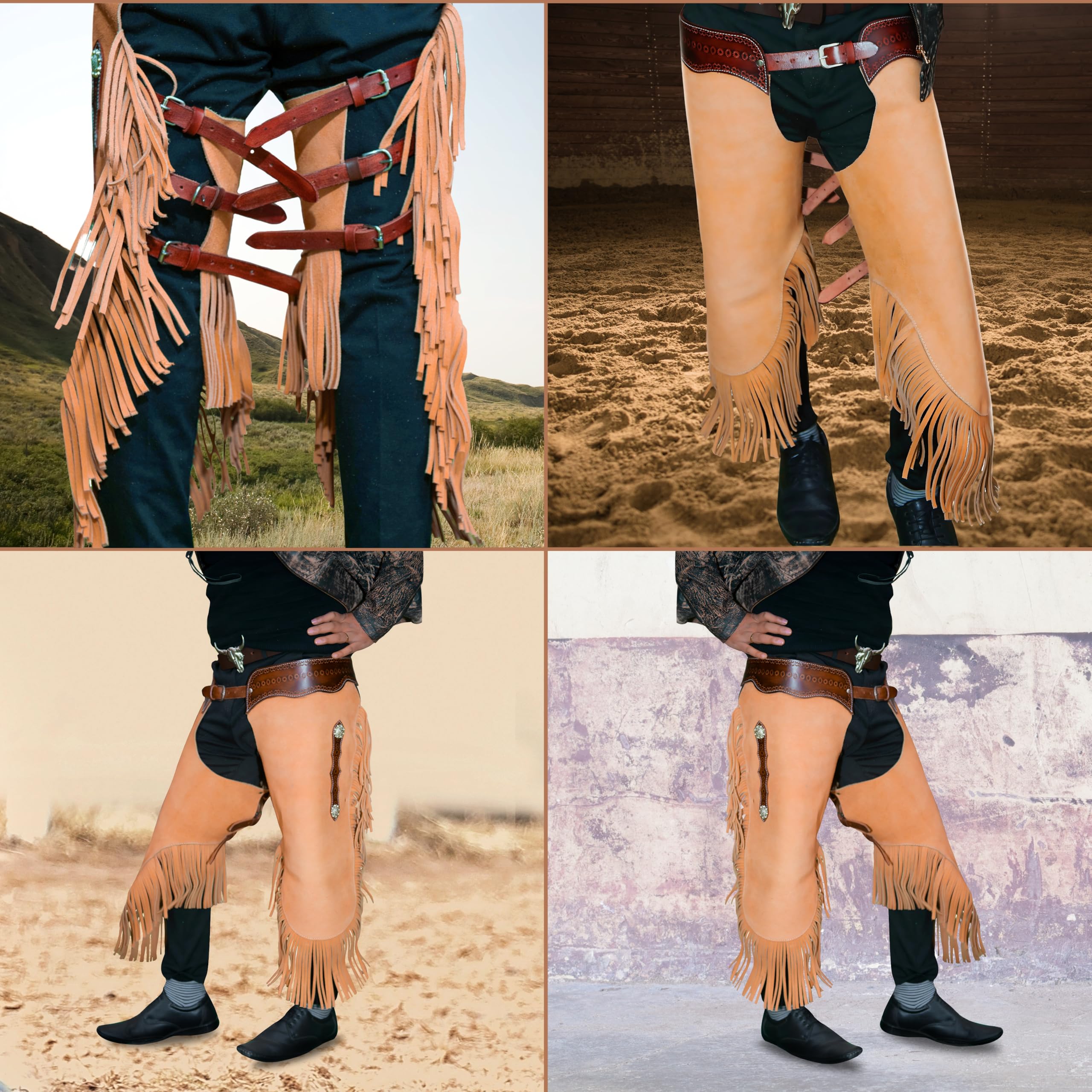 Hulara Chaps Western Cowboy pelle scamosciata per uomo donna con giogo