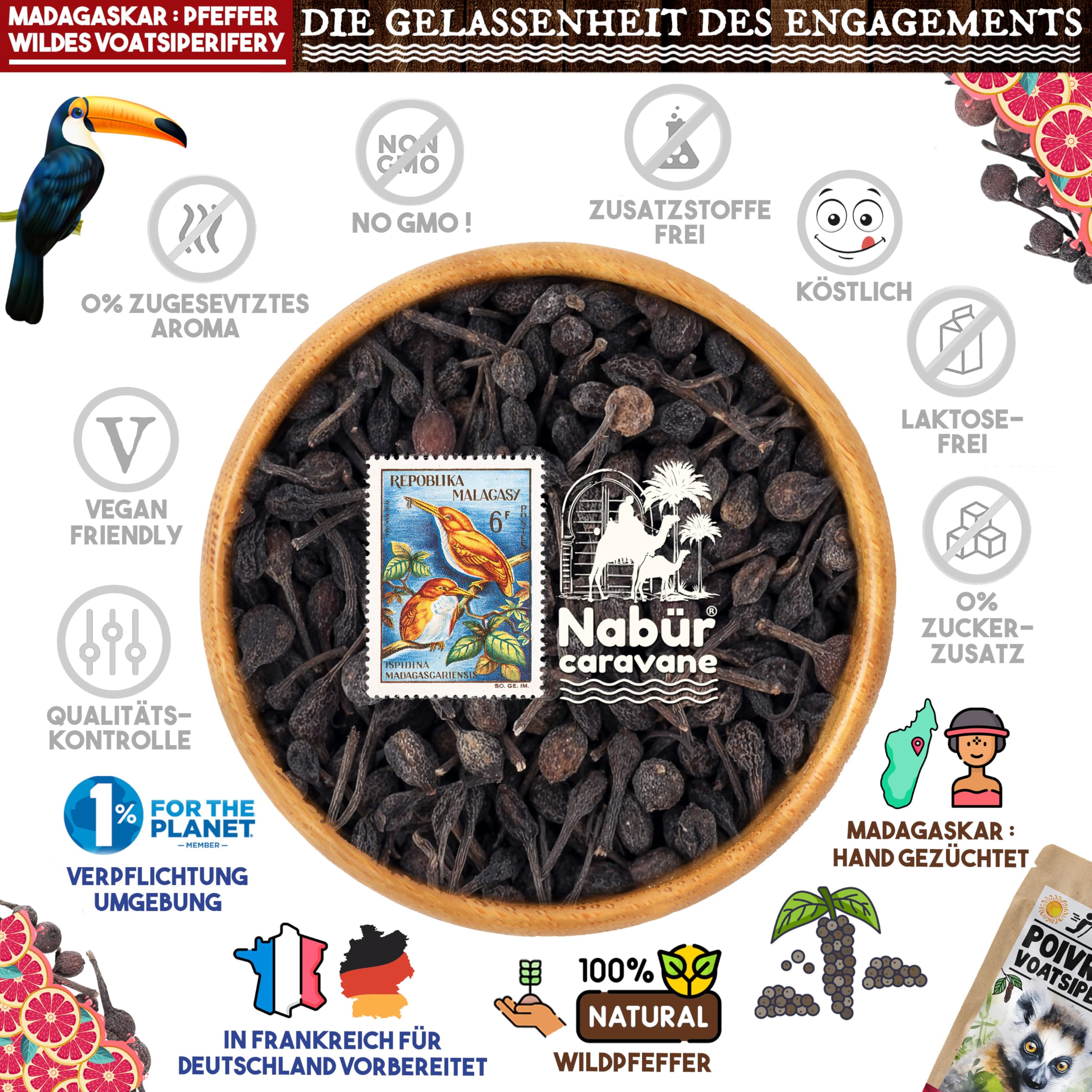 Nabür, 200 g Wilder Pfeffer Voatsiperifery-Pfeffer aus Madagaskar, Gourmet, wilder Madagaskar-Pfeffer