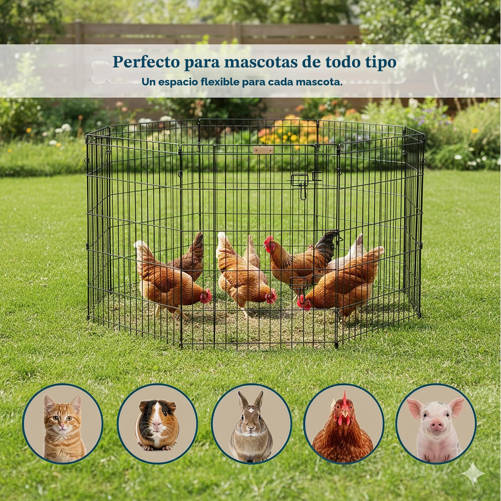Petmaker Corralito Plegable de Metal con 8 Paneles de 24 x 30 Pulgadas, Interior y Exterior con Puerta para Perros, Gatos o Animales pequeños