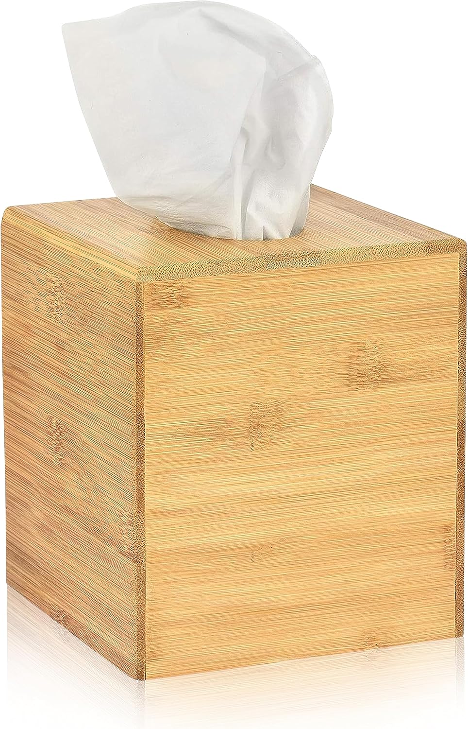 Alpine Industries Wooden Bamboo Square Tissue Box Cover - Eco Friendly Pull Cube Dispenser - Decorative Holder/Organizer for Bathroom, Office Desk & Car (Bamboo),405-BMB
