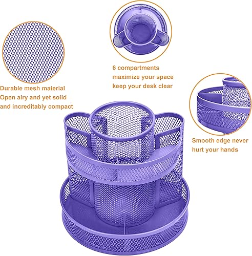 Miniatura 8 de Annova Organizador de escritorio de malla giratorio con 5 compartimentos, soporte redondo para caramelosbolígrafos, accesorios de escritorio,