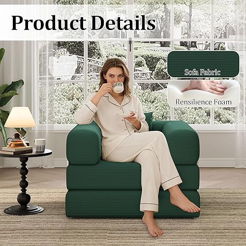 Miniatura 7 de Sofá Cama Plegable, Sofás Convertibles 2 en 1 a Tumbona Cómoda Silla Individual de Puf Silla de Piso Portátil Plegable Perezosa Futón Sofá Silla
