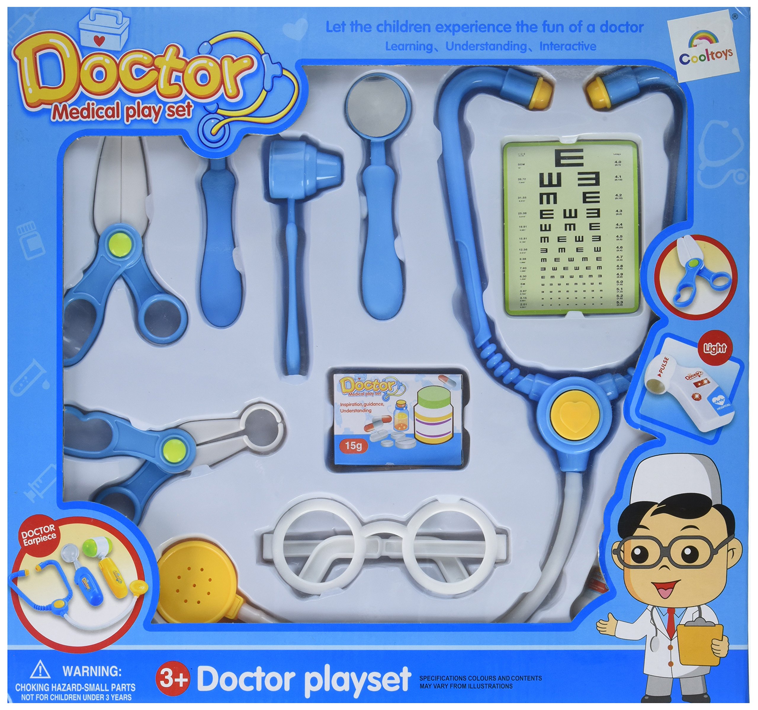CoolToys Pretend Doctor Playset Toy for Kids - 10 Pieces (Blue), Blue