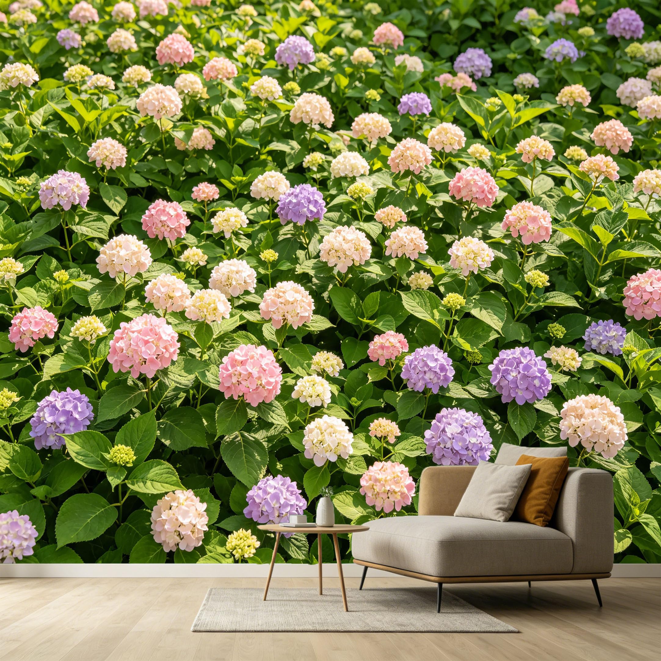 Custom Size Wall Murals Botanical Hydrangea Flower Watercolor Soft Pastel Petals SelfAdhesive Wall Fabric Removable Large Wallpaper for Photo Living Room Bedroom Decor