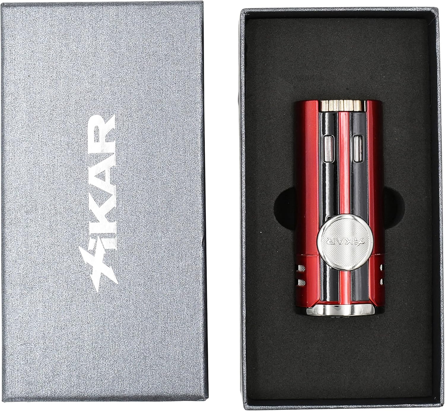 Xikar High Performance HP4 Quad Flame Cigar Lighter in an Attractive Gift Box Daytona Red
