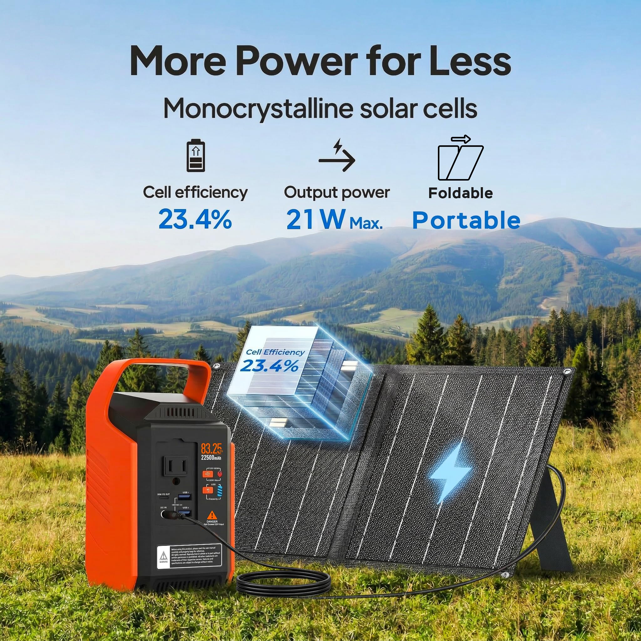 Takki 83Wh Solar Generator with 21W Solar Panels Included Portable Power Station Backup Bank with AC DC USB Ports Lights for Camping Tent Outdoor Emergency Home Use — view 4
