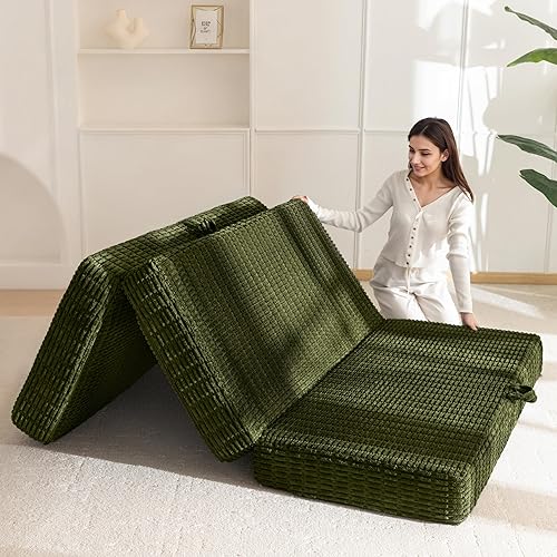 BYBYME Colchón plegable de espuma viscoelástica, cubrecolchón plegable de gel de 6 pulgadas, almohadilla plegable suave para cama de invitados para