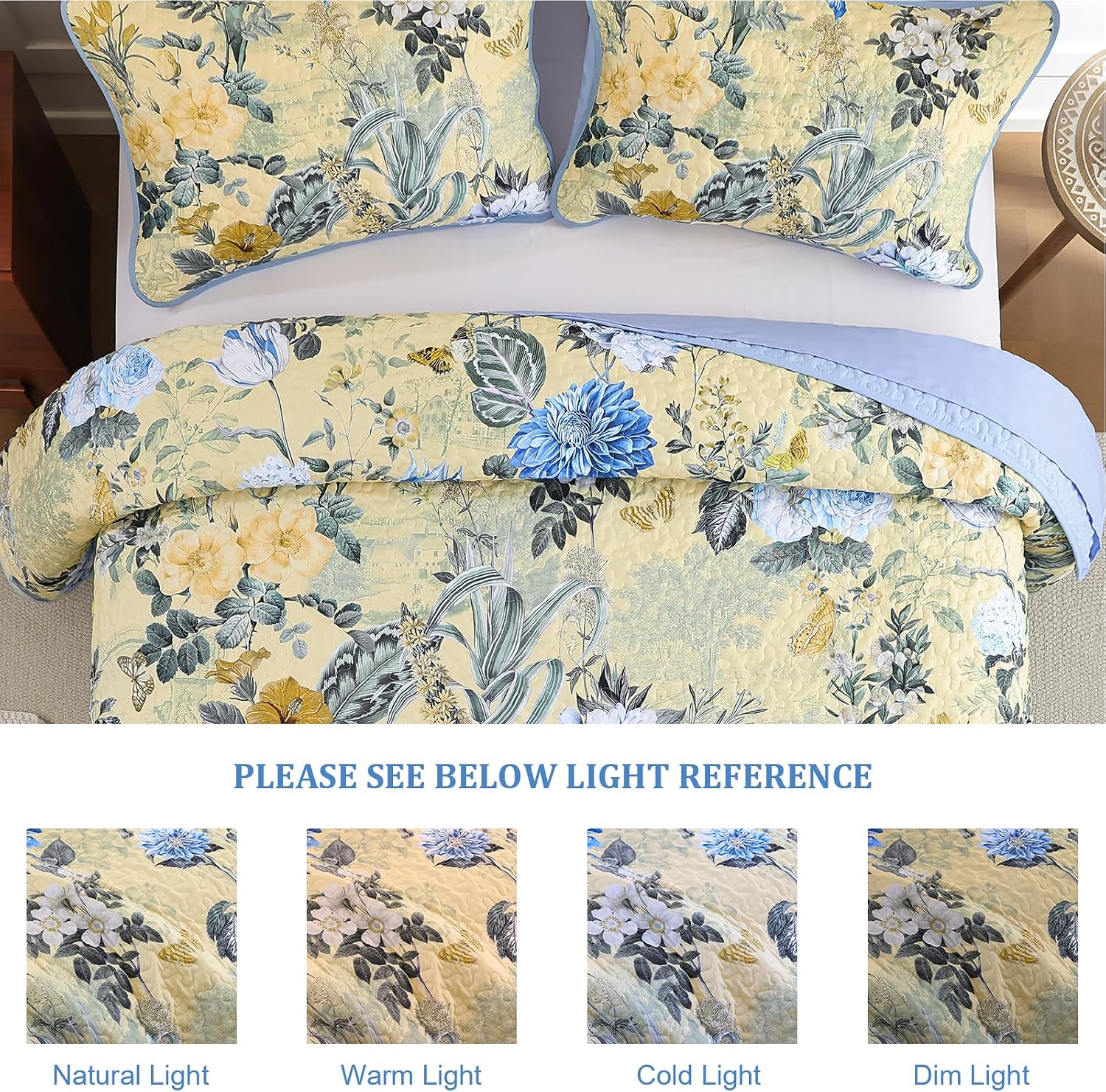 Anibedding 3 Pieces Quilt Set Queen Size, Colorful Floral Reversible Bedspread Coverlet Set, Soft Microfiber Lightweight Bed Cover for All Season (96"x90", 1 Quilt+ 2 Pillow Shams)