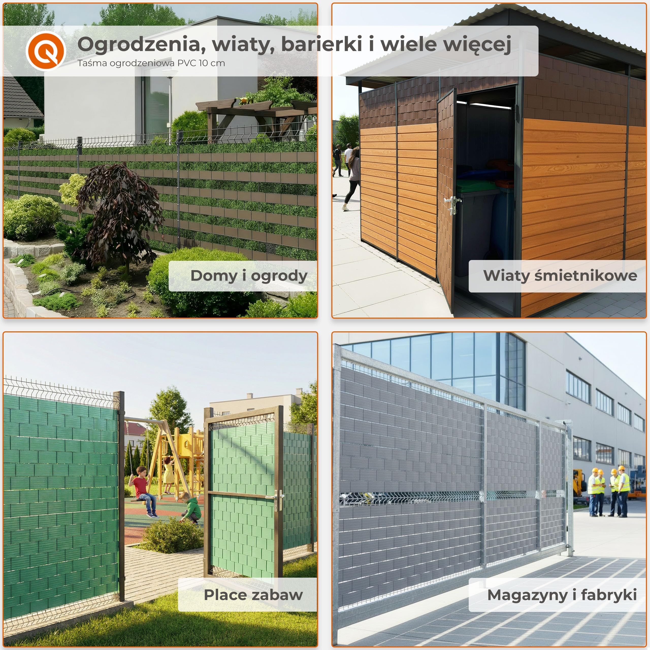 Quest taśma ogrodzeniowa PVC 10 cm osłonowa 900 g/m² – szara, 52 m
