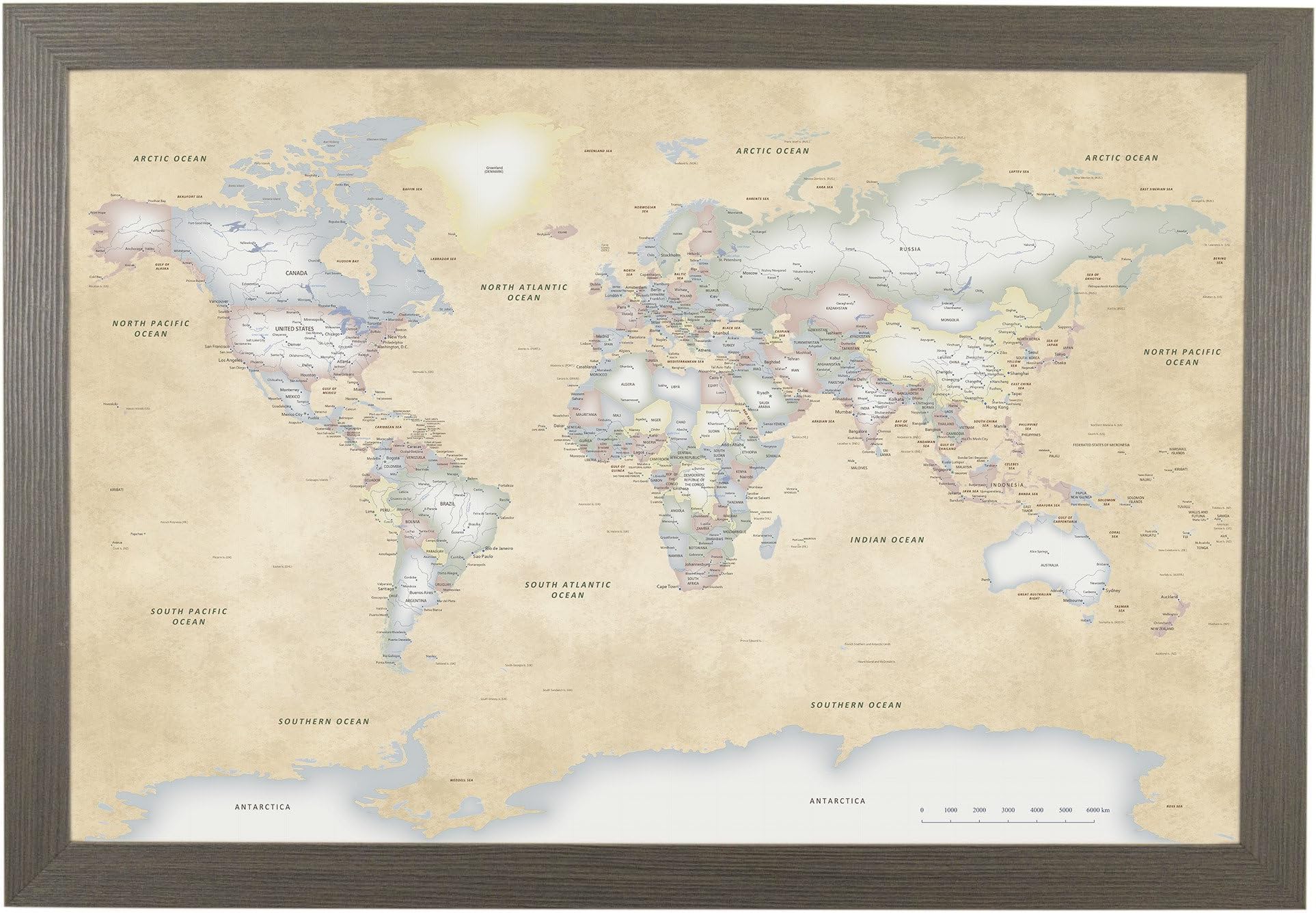 Push Pin Travel Maps - Perfectly Pastel World - Barnwood Gray Framed Pin Map for Tracking Your Travels - 27.5" x 39.5" - 8 Handcrafted Frame Options - Made in USA - Ideal for Any Traveler