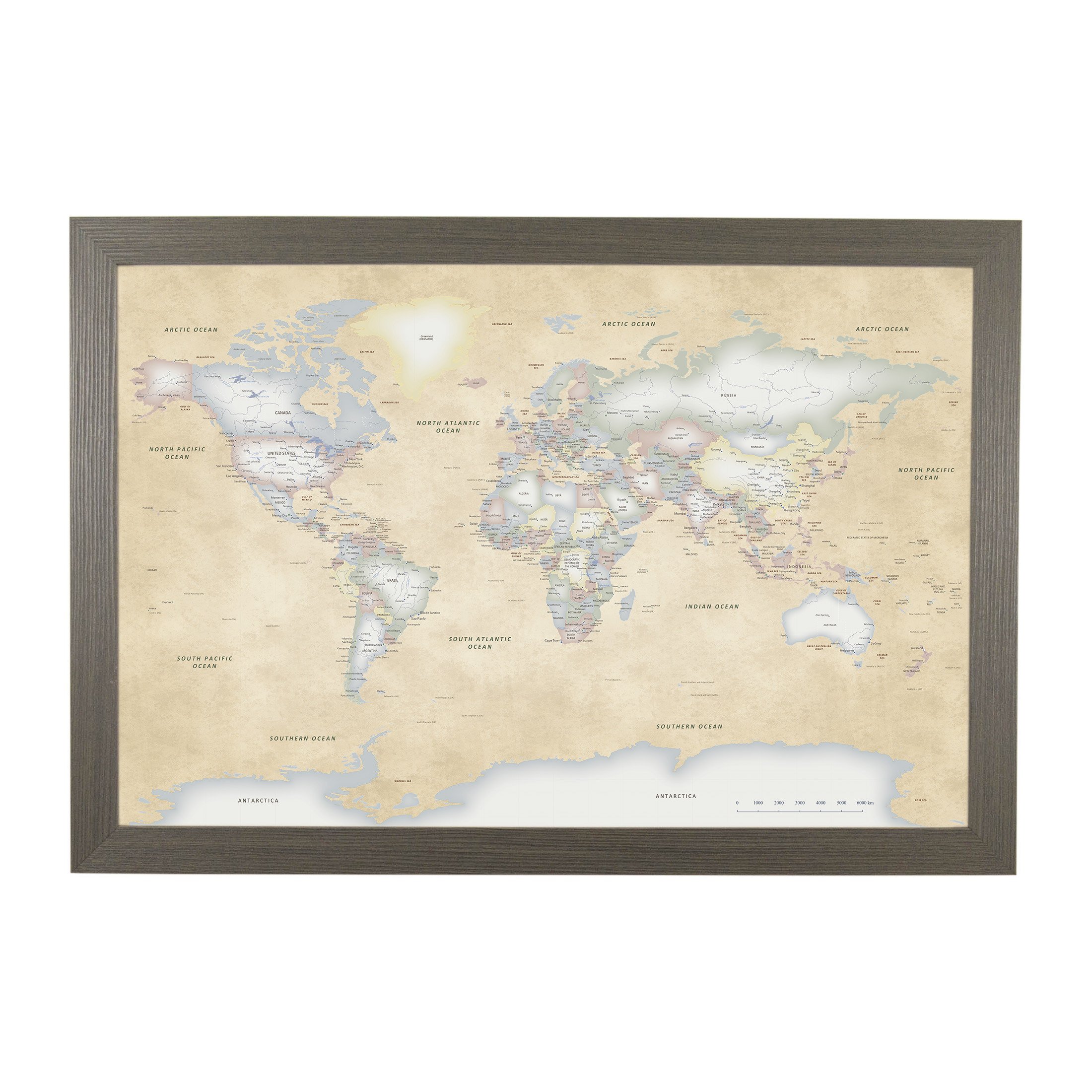 Push Pin Travel Maps - Perfectly Pastel World - Barnwood Gray Framed Pin Map for Tracking Your Travels - 27.5" x 39.5" - 8 Handcrafted Frame Options - Made in USA - Ideal for Any Traveler