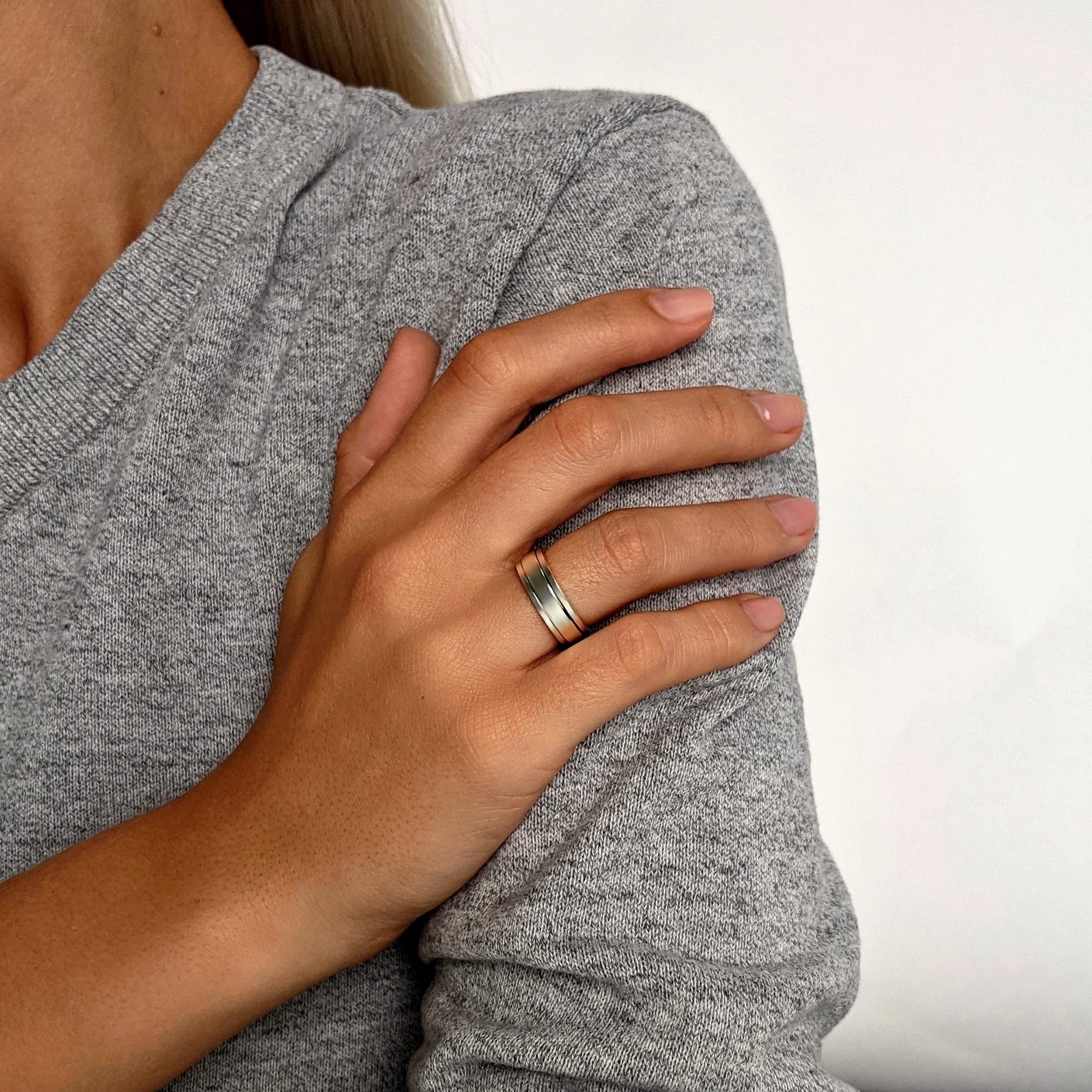 Silverly Fidget-Ringe aus Sterlingsilber gegen Angstzustände Unisex | 6mm Einfache Flache Ehering-Drehringe | Klassischer Ehering | 925 Silber Angstring