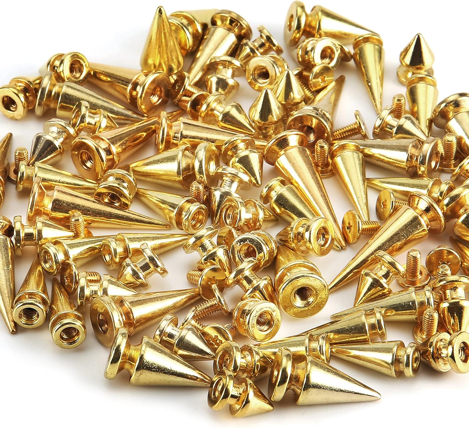 YORANYO 70 Sets Mixed Shape Spikes and Studs Assorted Sizes Spike Studs for Clothing Gold Color Screw Back Bullet Tree Studs and Spikes Rivet for Leather Craft Clothing Shoes Belts Bags Dog Collars - Image 3