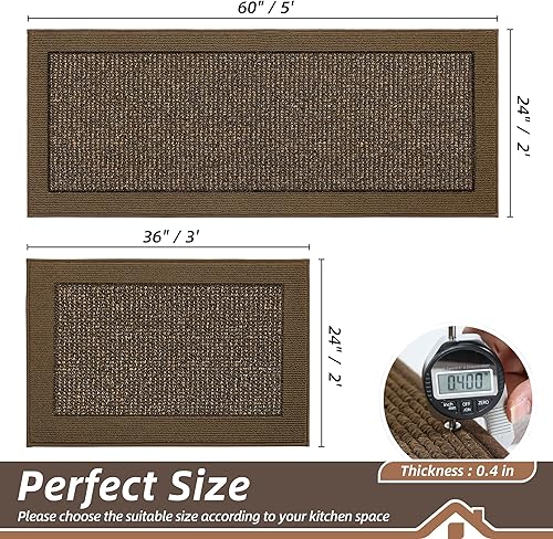 Miniatura 2 de BEQHAUSE Juego de 2 alfombras y tapetes de cocina antideslizantes para piso, absorbentes y resistentes a las manchas, lavables a máquina, para