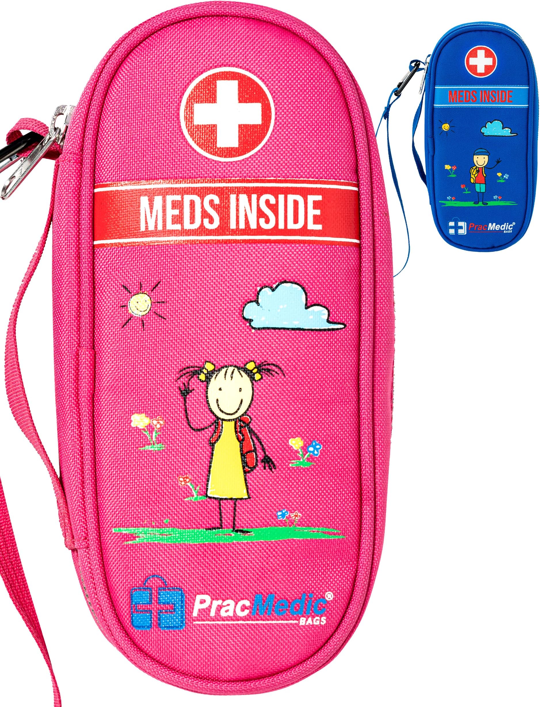 PracMedic Bags Epipen Carry Case Kids- Insulated, Holds 2 Epi Pens or Auvi Q, Antihistamine. Inhaler, Nasal Spray, Eye Drops, Allergy Medicine- Medical Carrying Case for Emergencies- Updated (Pink)