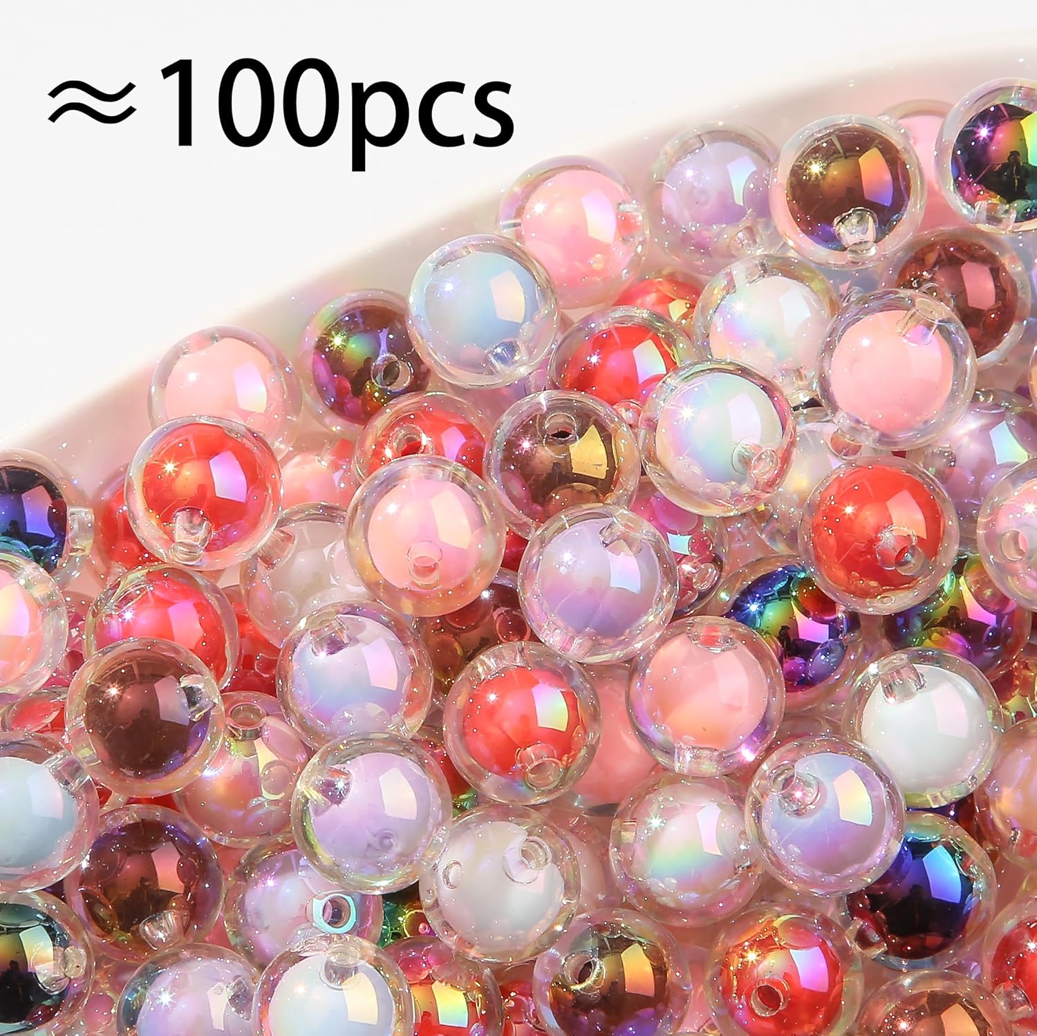 16mm Acrylic Bead 100pcs Transpanent Focal Bead Chunk Bubblegum Beads for DIY Crafting Necklace Bracelet Jewelry Making Keychain (transpanent-Color) - Image 2