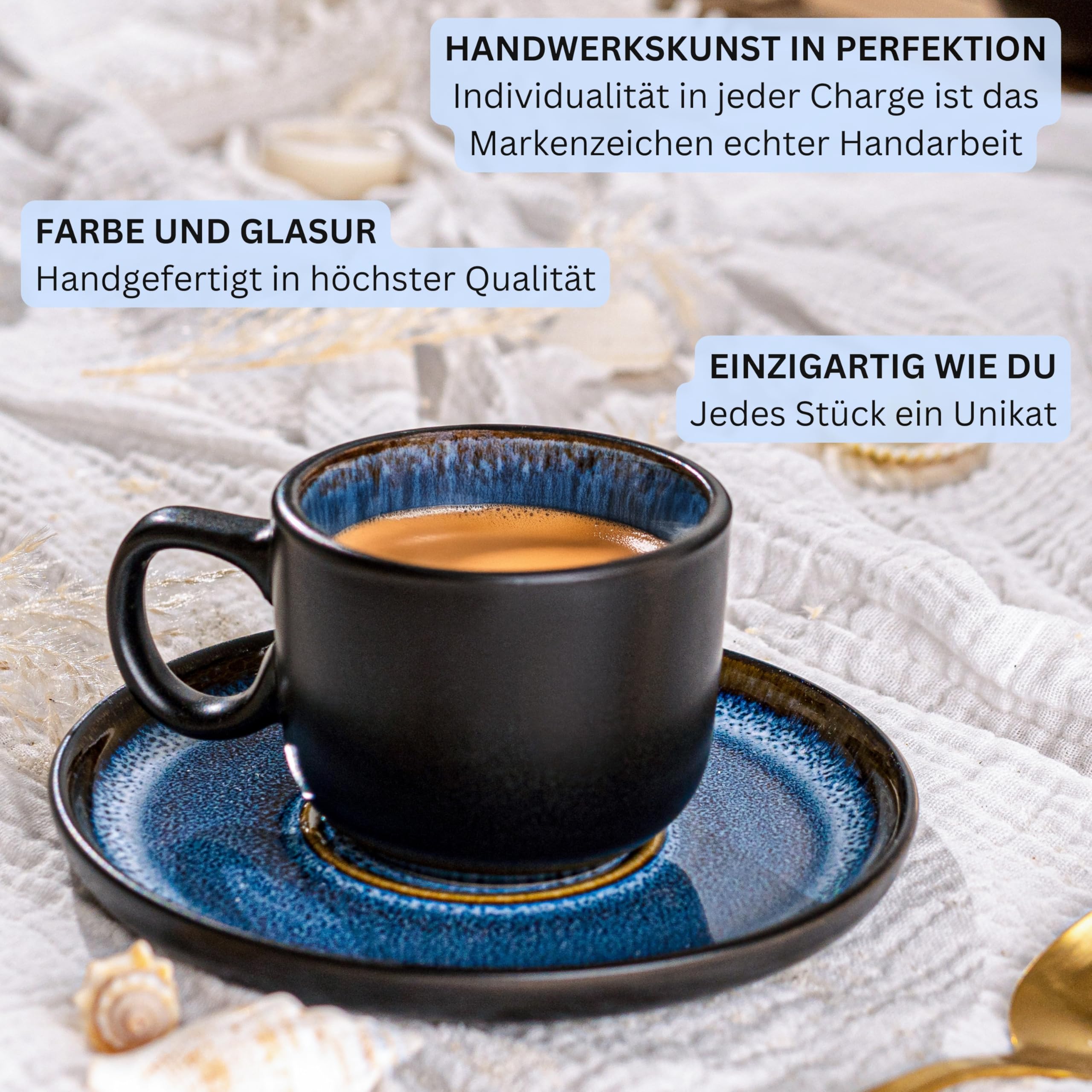 SÄNGER Aruba Espressotassen Set Steingut 12 tlg Mokka Tassen Set 6 Personen | Tassen & Untertassen - spülmaschinenfest mikrowellenfest