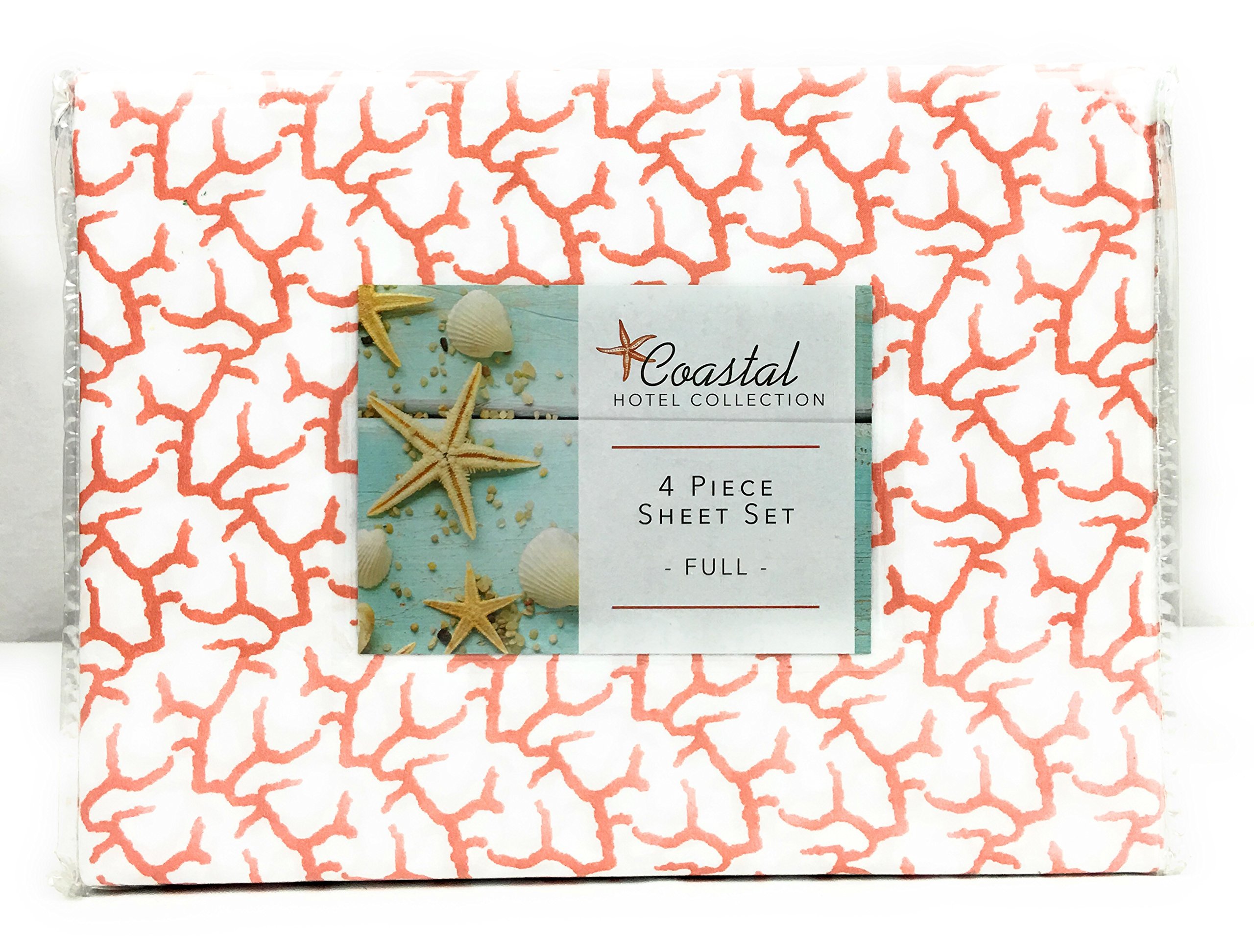 Easy Care Polyester Sheet Set Tropical Coral Orange on White (Full)