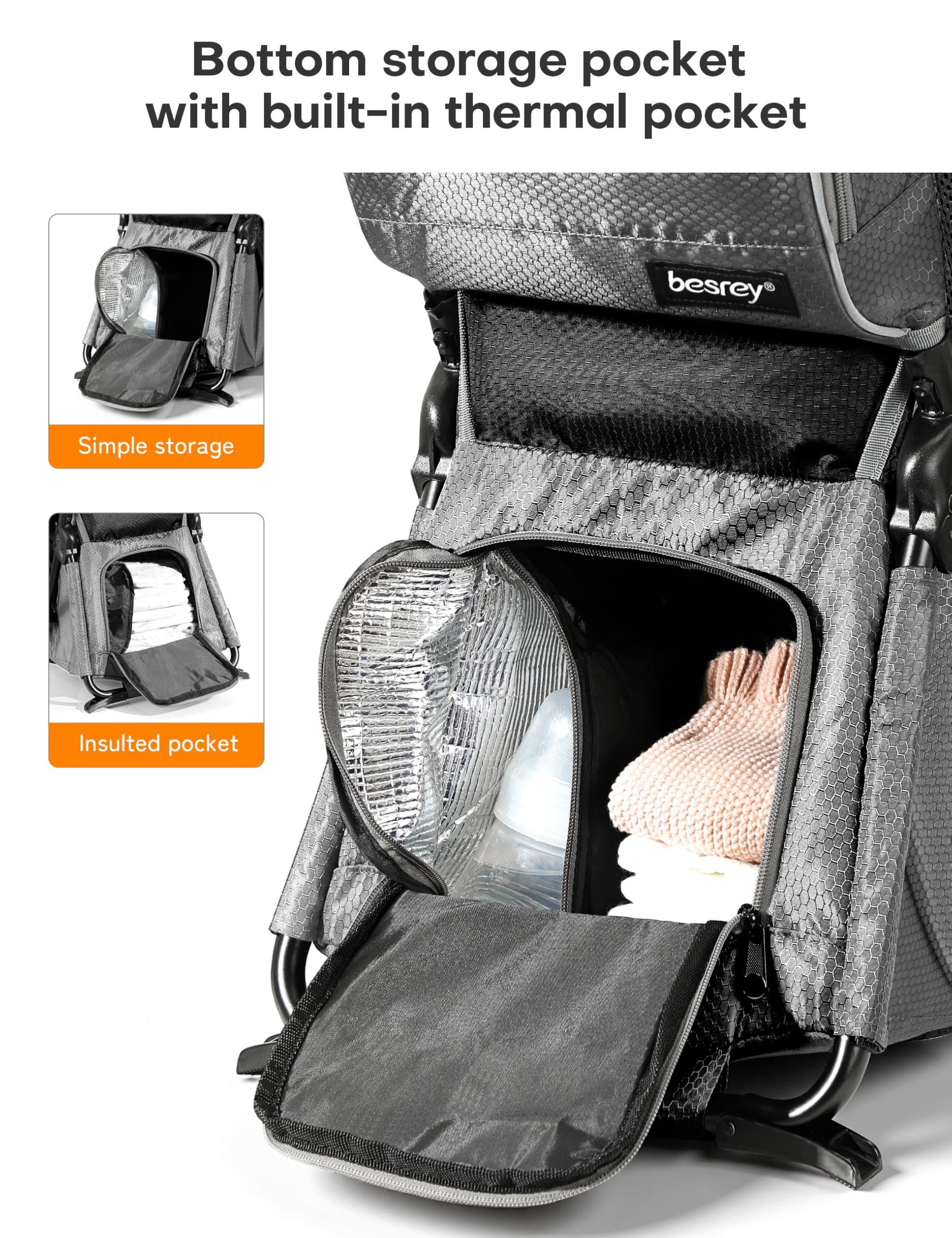 besrey Mochila portabebés, portabebés ergonómico, mochila de senderismo segura para niños pequeños con gran espacio de almacenamiento, asiento acolchado ajustable para niños | Mochila para bebé resistente al agua, gran espacio de almacenamiento, parasol y