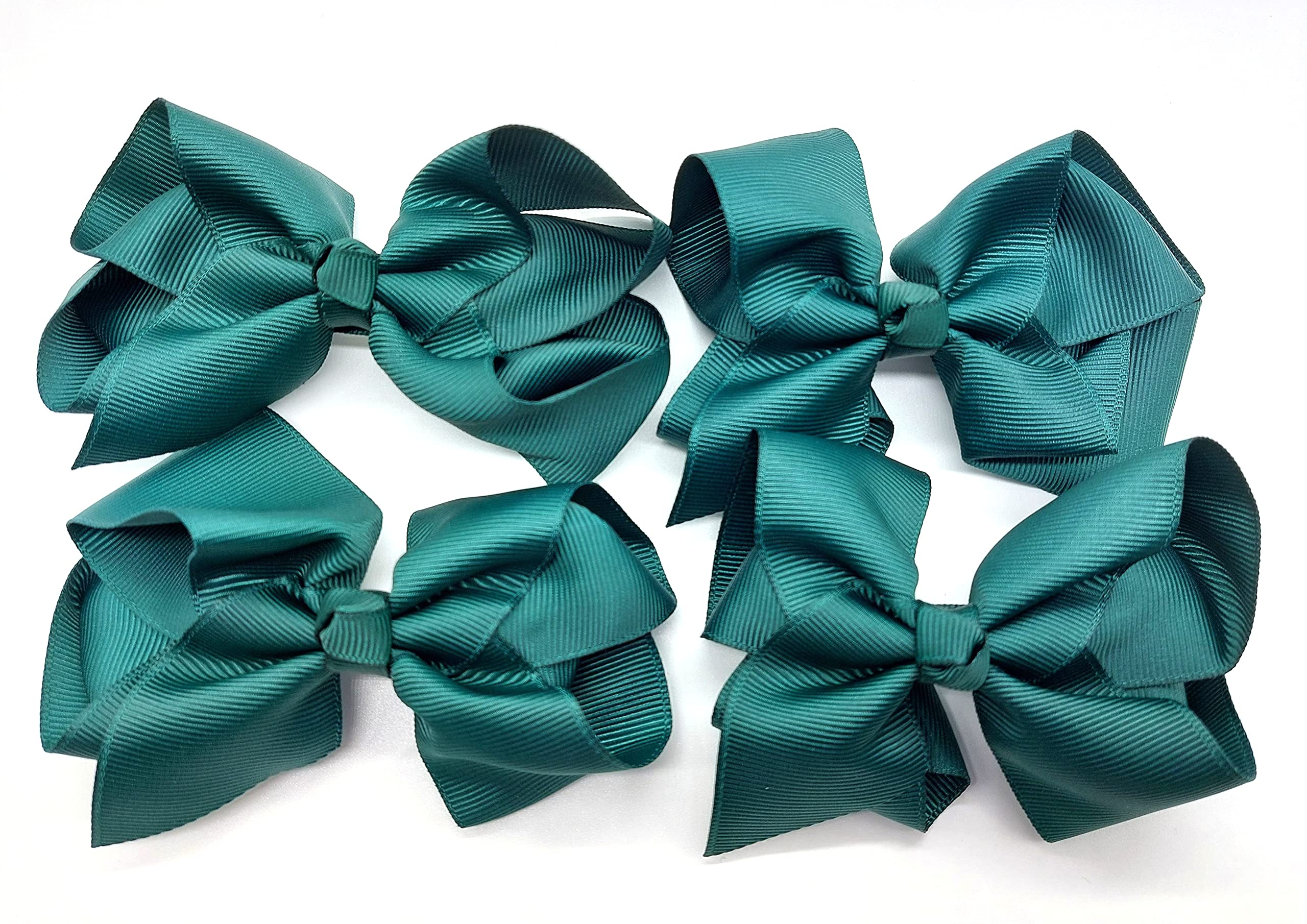 Set of 4 Hair Bows - School Clips for Girls - Green Hair Accessories (Bottle Green), 4 count (Pack of 1)