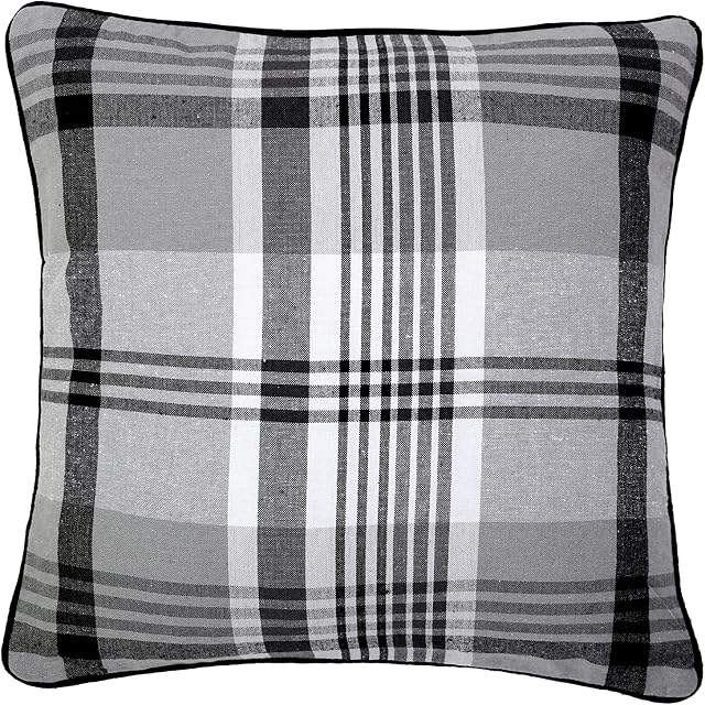 LIZZIE JACOBS New Tartan Check Pattern Luxury Cushion Covers 100% Cotton Super Soft Comfortable Material Regular 18 inch or Large 24 inch Cushion Covers (60 x 60 cm, Black)