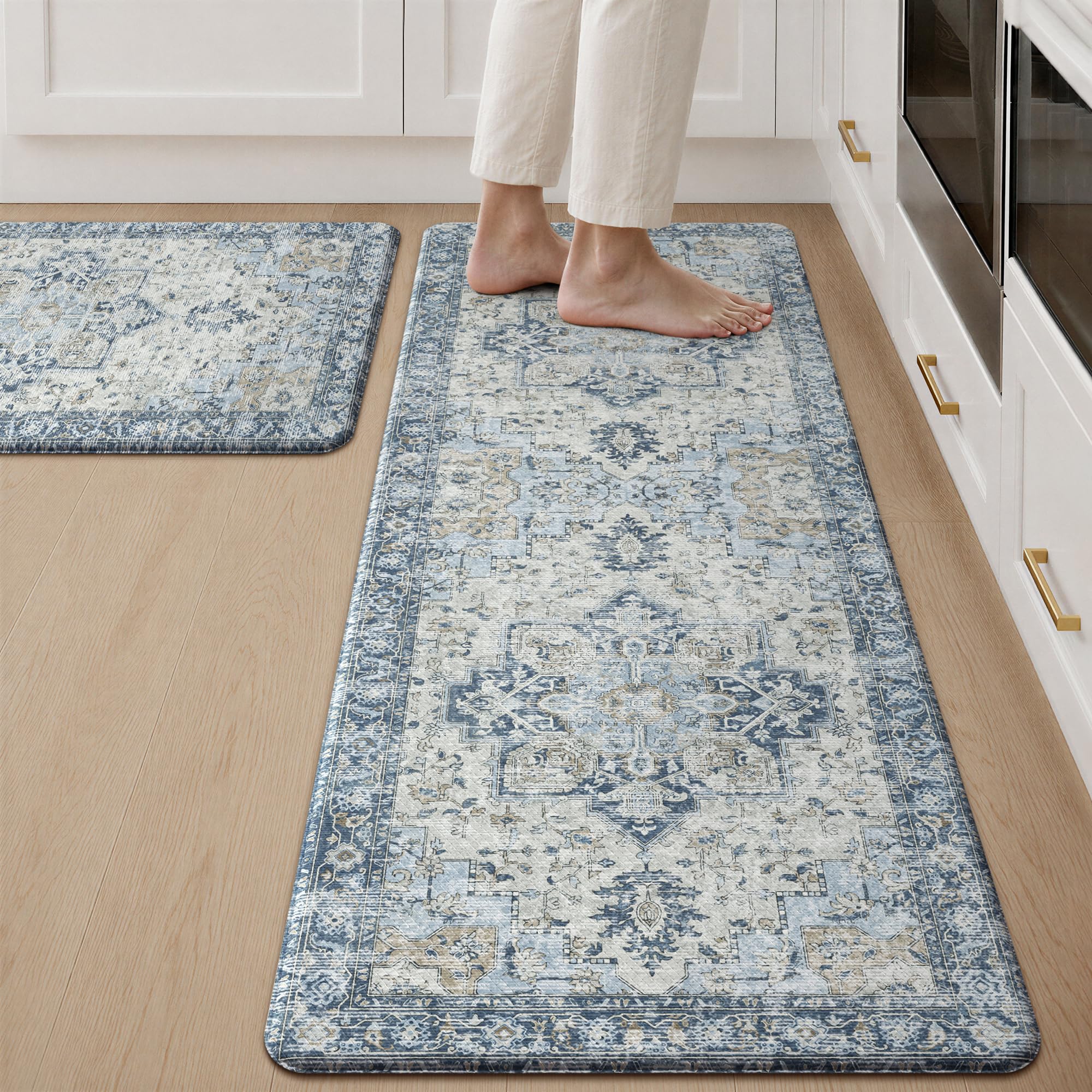 GENIMO 2 Piece Kitchen Rug Set PVC Anti-Fatigue 44x120cm and 44x76cm