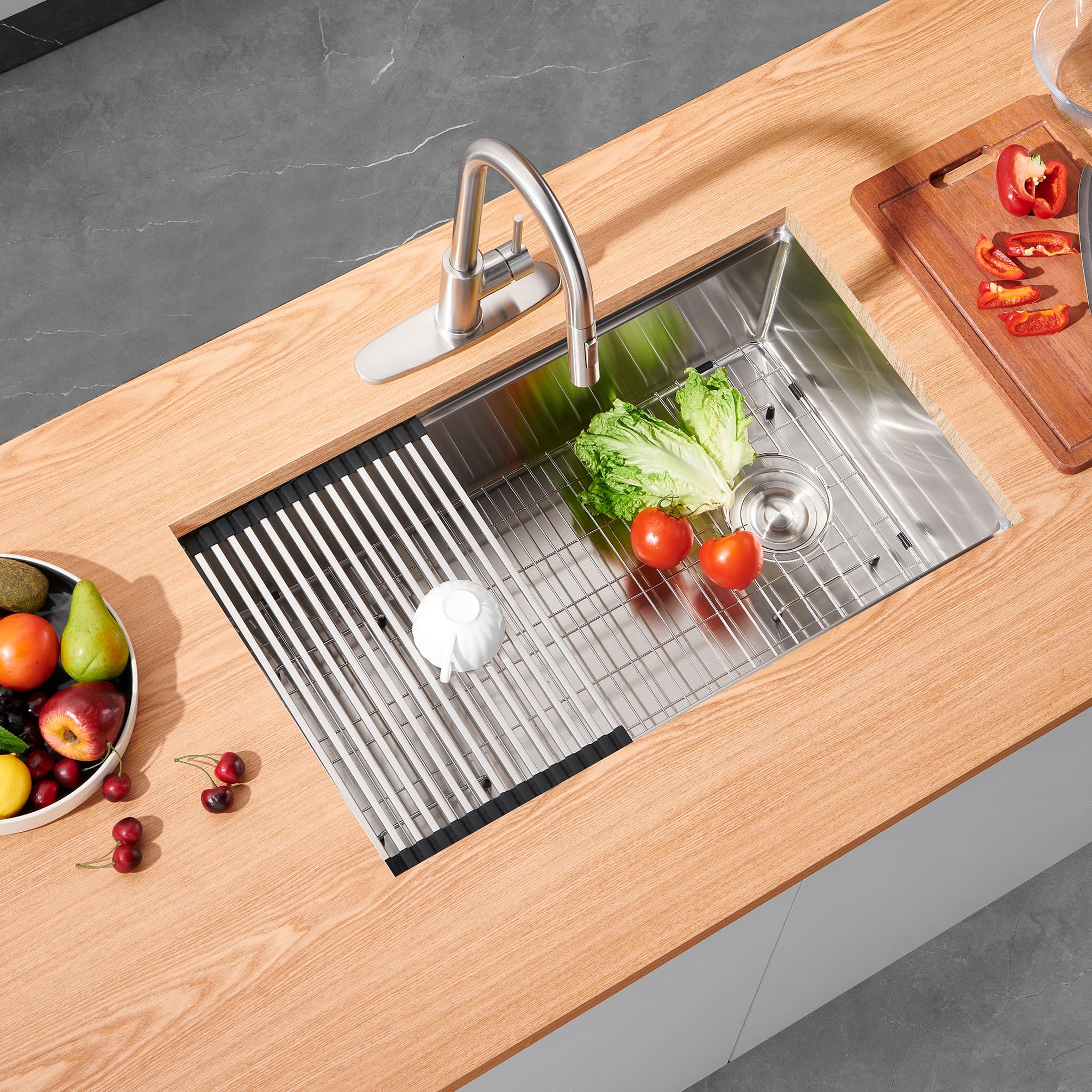 Tohlar Kitchen Sink Workstation - 32 x 19 Kitchen Sink Single Bowl, 11 Gauge Stainless Steel Kitchen Sink, 10 Deep Kitchen Sink Basin with Drying Rack, Bottom Grid, Strainer&Drain Assembly, TH-136