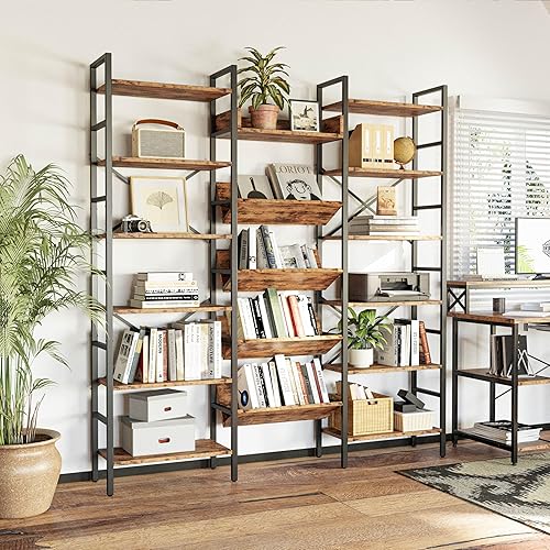 Miniatura 2 de IRONCK Estantería triple ancha para tocadiscos industrial, de 6 niveles, estantería grande Etagere con marco de metal para sala de estar, oficina en