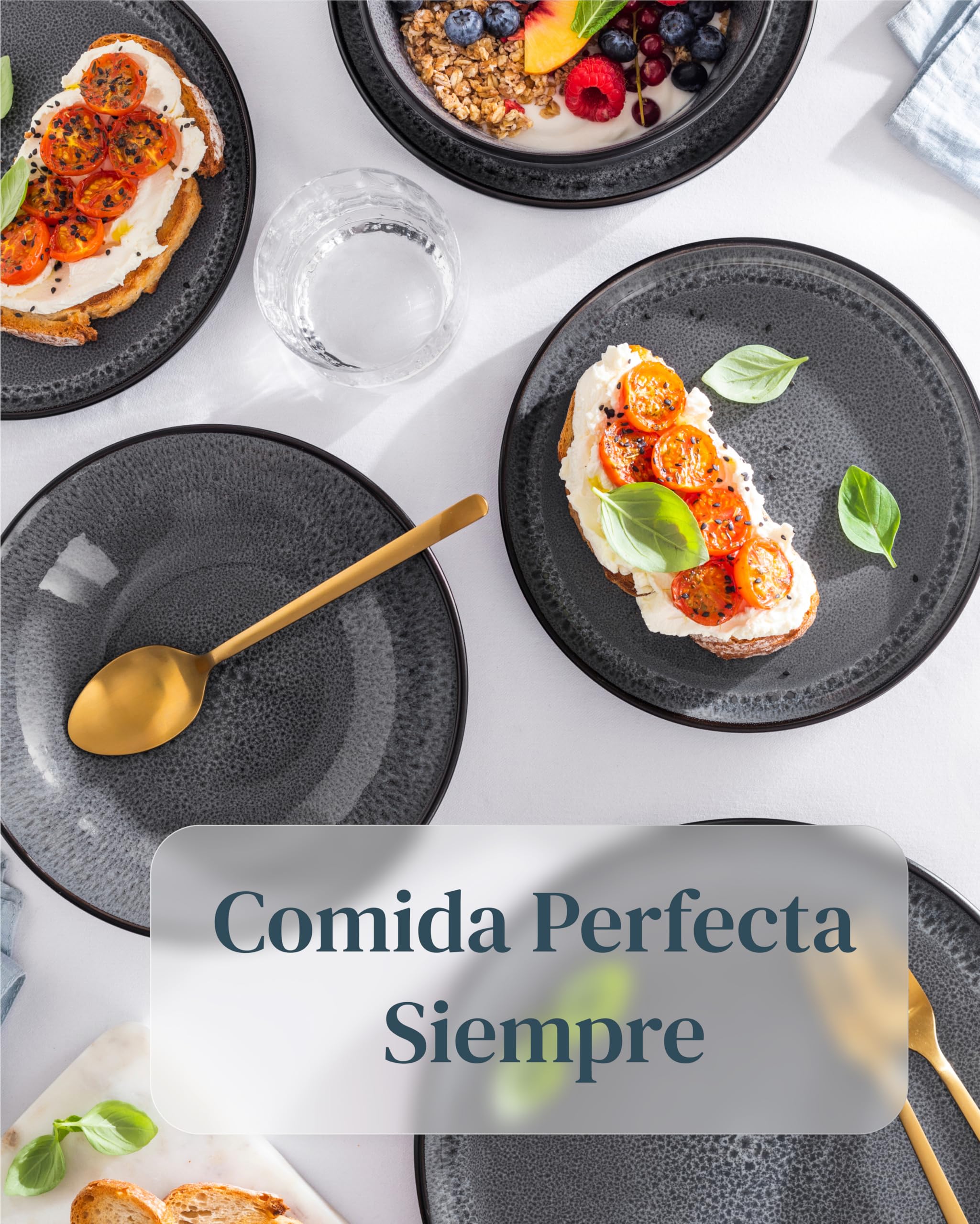 Bol de servicio Ibiza en gres - Ensaladera mediterránea - Apta para lavavajillas y microondas - Bol grande Pure Living en Gris