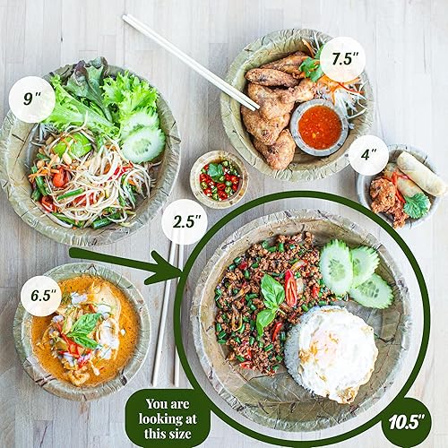 Miniatura 5 de TAPARI Platos Desechables Jumbo - Paquete de 20 Platos de Hoja Jumbo - 10.5 Pulgadas de Diámetro - Resistentes y Ecológicos - 100% Compostables