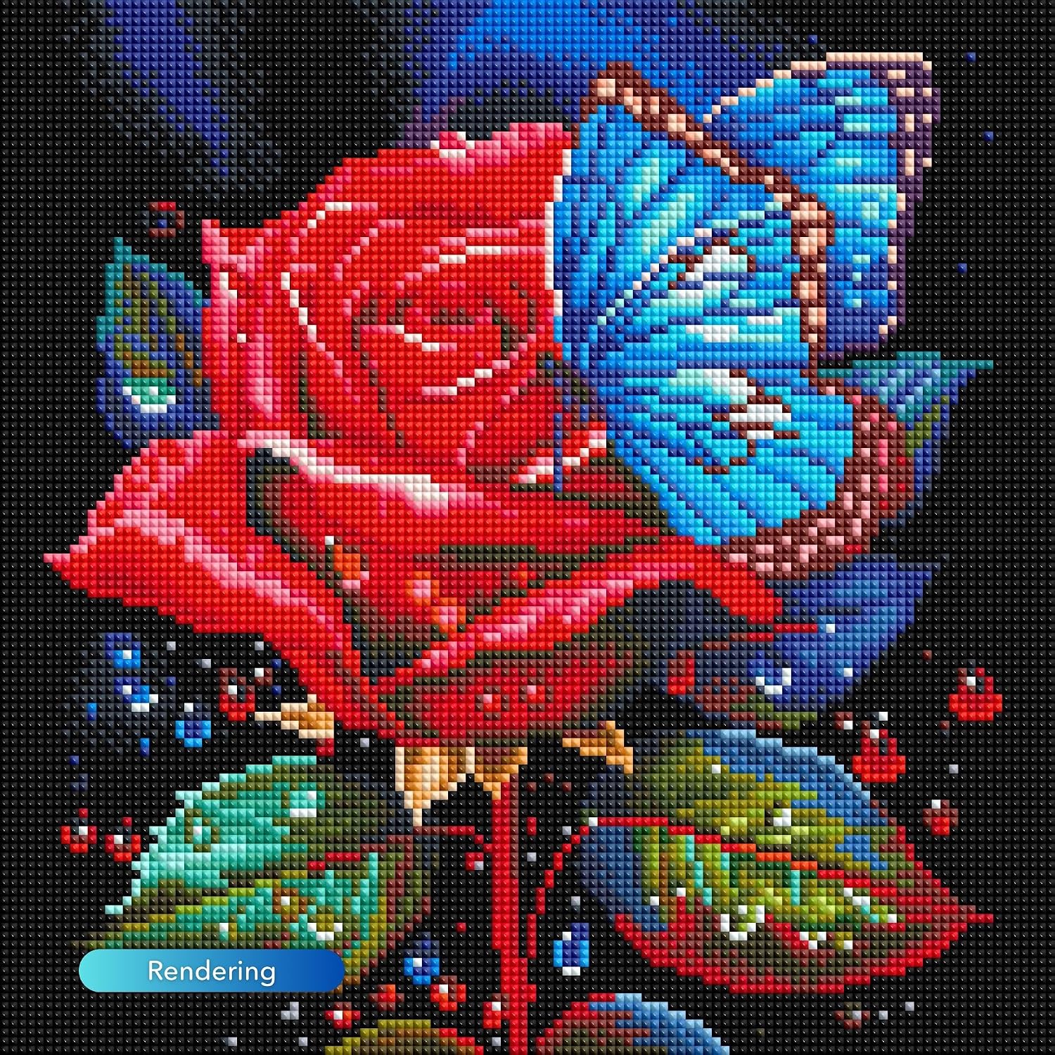 Picmondoo Diamond Painting Set – Red Rose Meets Blue Butterfly – 30x30 cm – Complete Kit for Adults & Children – Glittering DIY Artwork with Fairy Dust Colors, Rhinestone Colors & AB Stones image 3