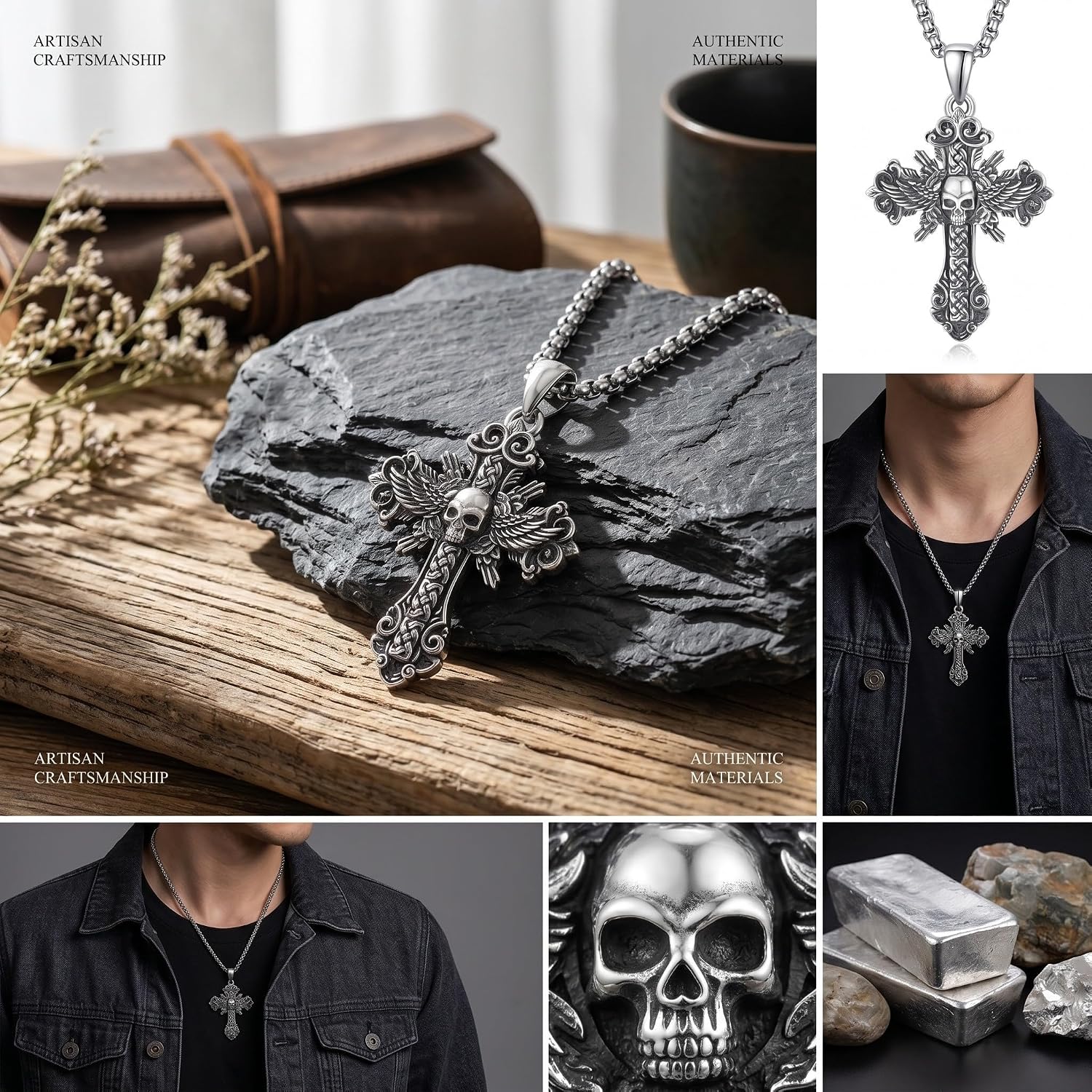 Norse Viking Necklace with Rolo Chains for Men Women Vintage Amulet Jewelry Gift