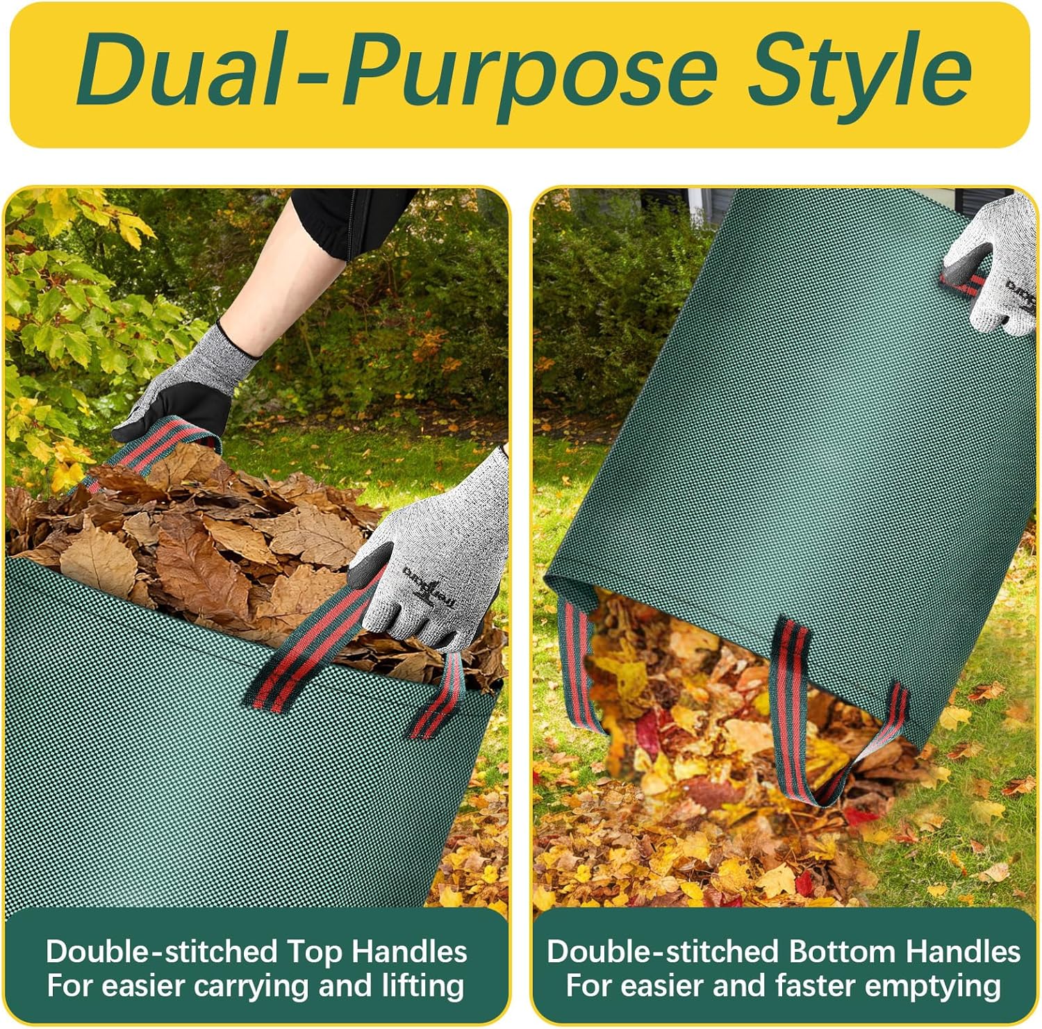 10 Pack 72 Gallon leaf bags reusable yard waste bags lawn bags,2 pairs of gardening gloves are included,Suitable for camping, yards, and recycling; can hold debris, leaves, grass clippings