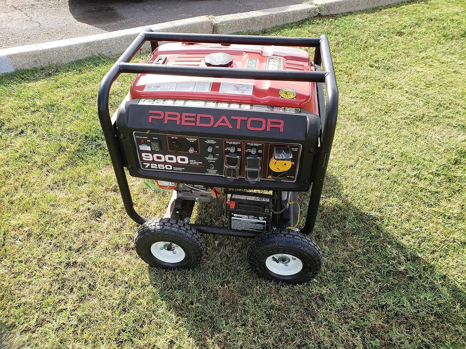 Predator generator with wheel kit installed, front view.