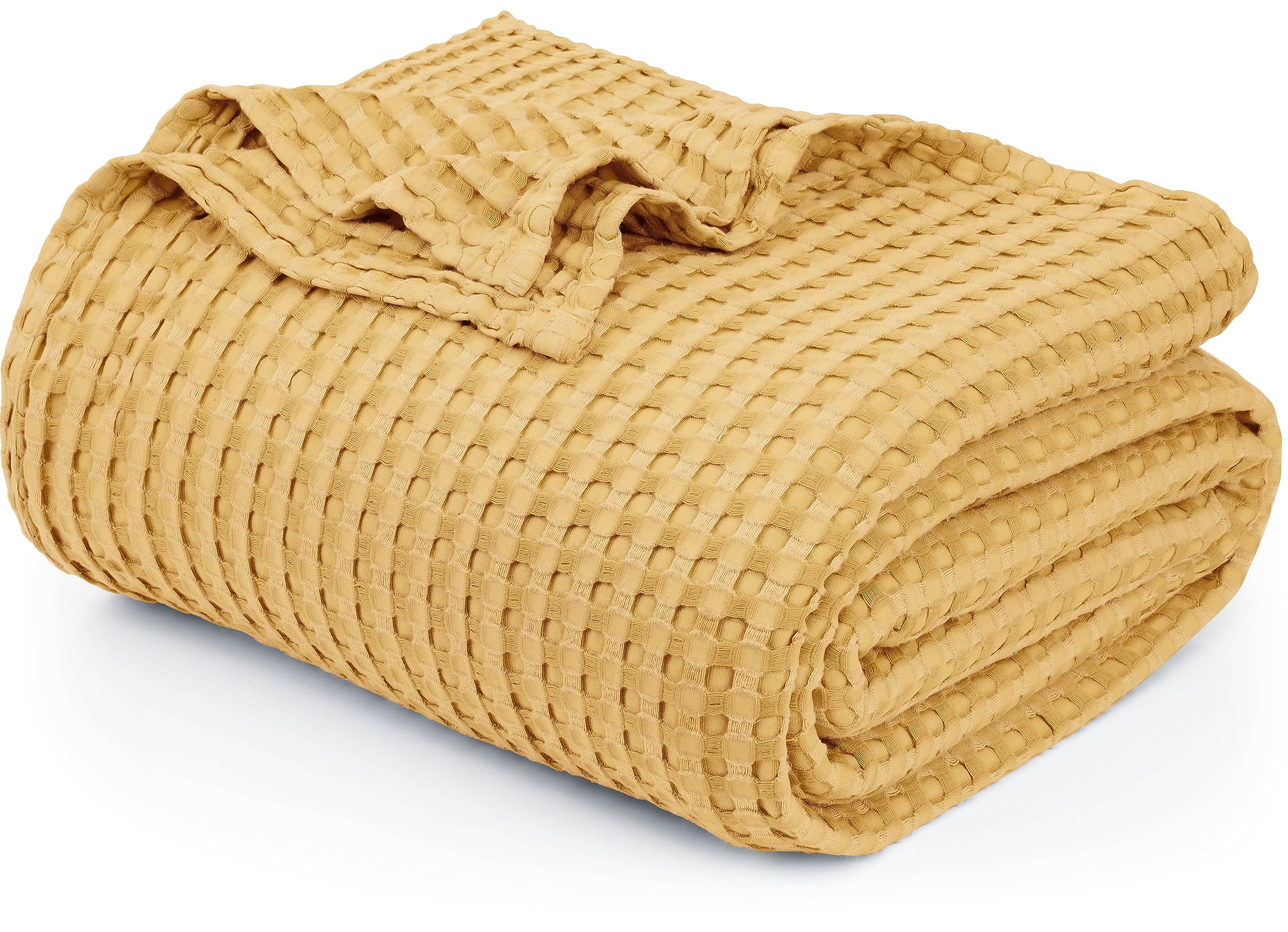 Utopia Bedding Tan 100% Cotton Waffle Blanket 300 GSM [Queen - 90x90 Inch] Soft Lightweight Breathable Bed Blanket for All Season