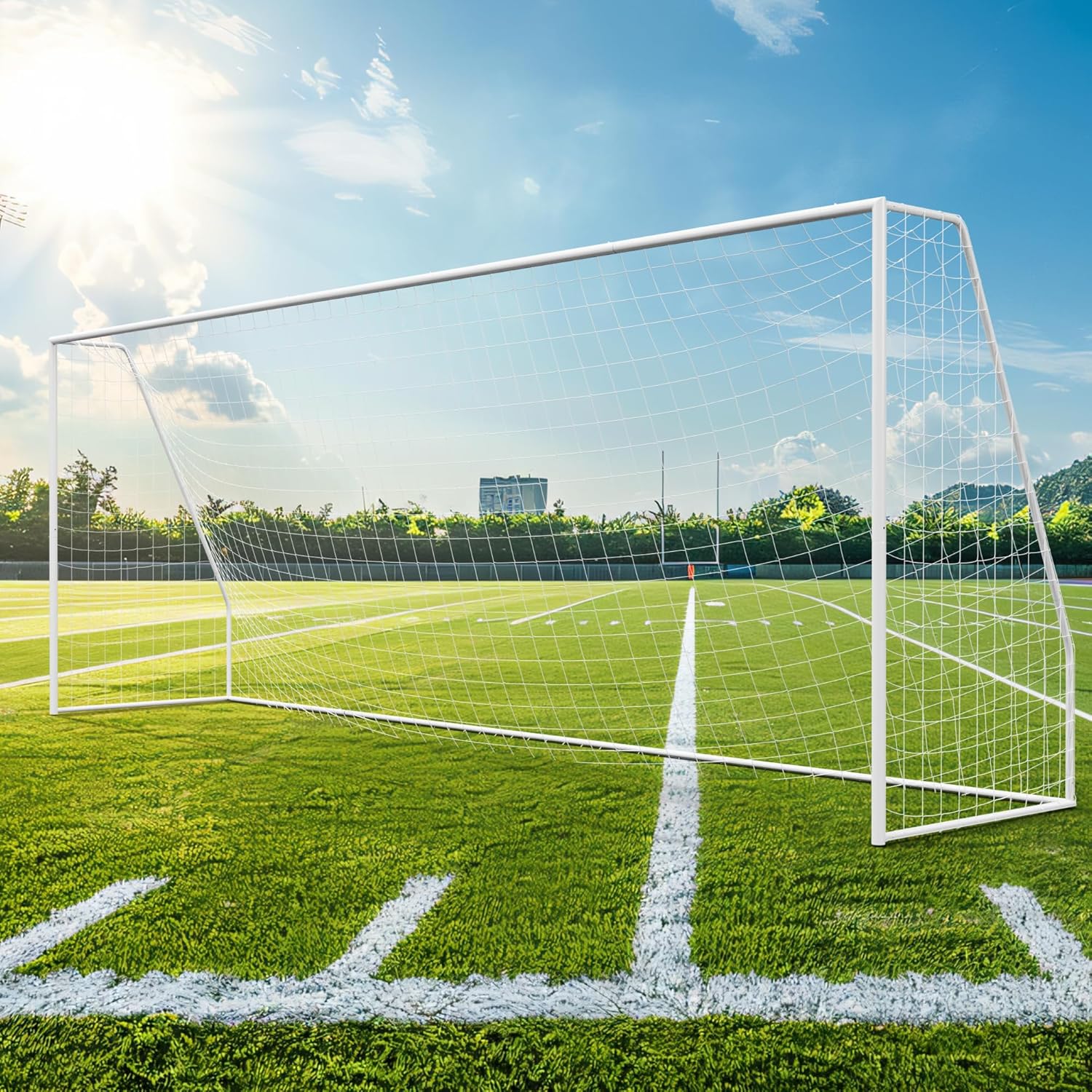 12X6/18X7/21X7/24X8FT Soccer Goal Regulation Size Steel Moveable Training Metal Soccer Goal Net, Heavy Duty 1.97" Diameter Frame, Weather Resistant