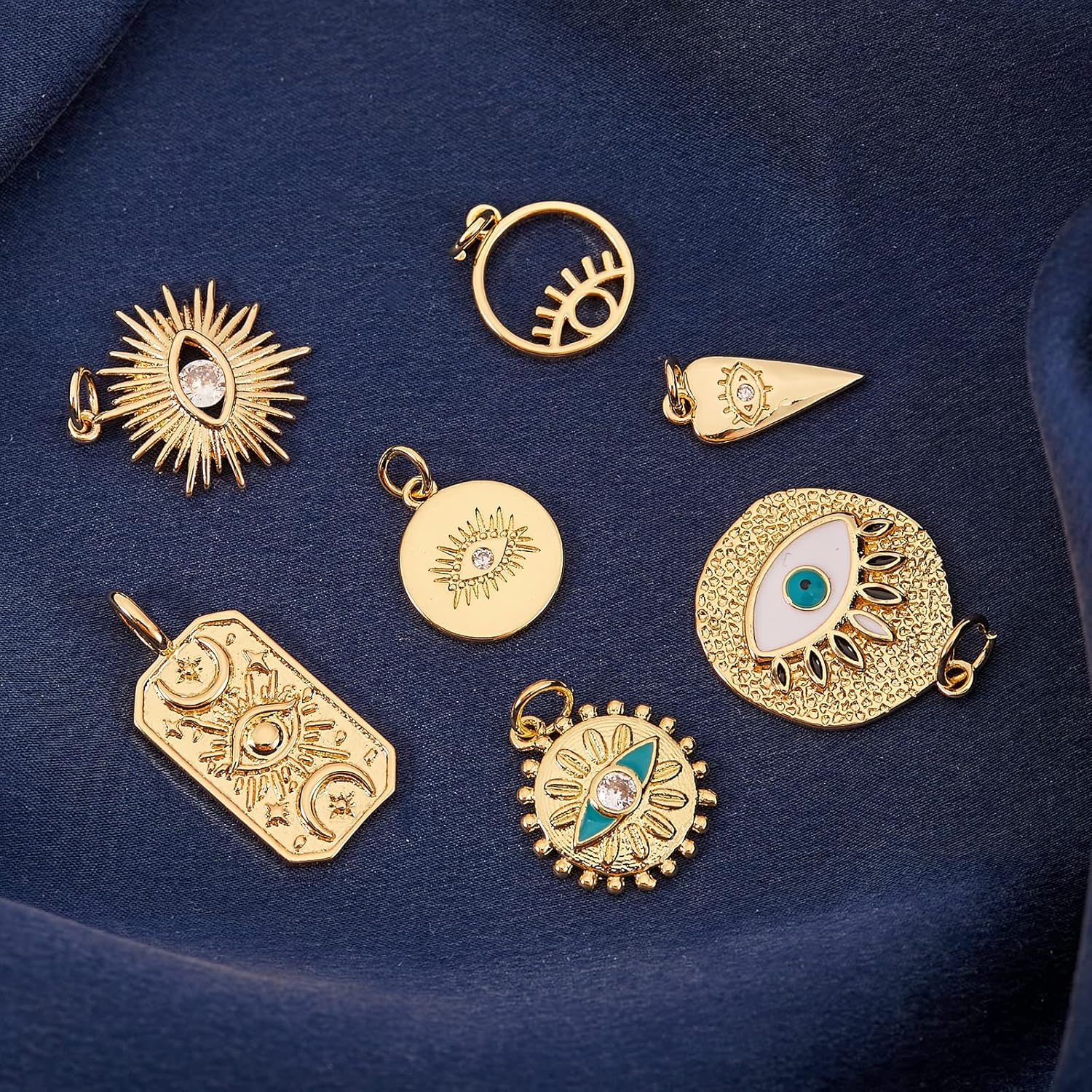 9 Pcs Evil Eye Brass Charm Cubic Zirconia Eye Charm Pendants Flat Round Eye Pendants for Jewelry Necklace Bracelet Earring Making - Image 5