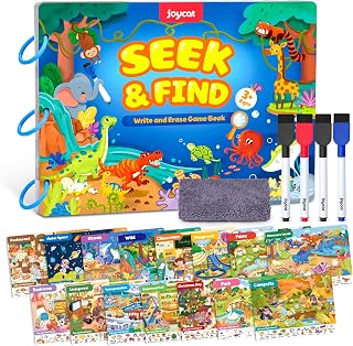JoyCat Seek & Find Busy Book: Reusable Travel Activity for Kids 3-8, Educational Games, Road Trip Toys, Preschool Learning Gifts