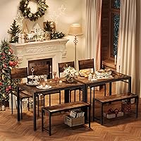 Vista 3 de Shahoo Mesa de cocina y 2 sillas para 4 personas con banco, juegos de comedor de 4 piezas para espacios pequeños, color marrón rústico