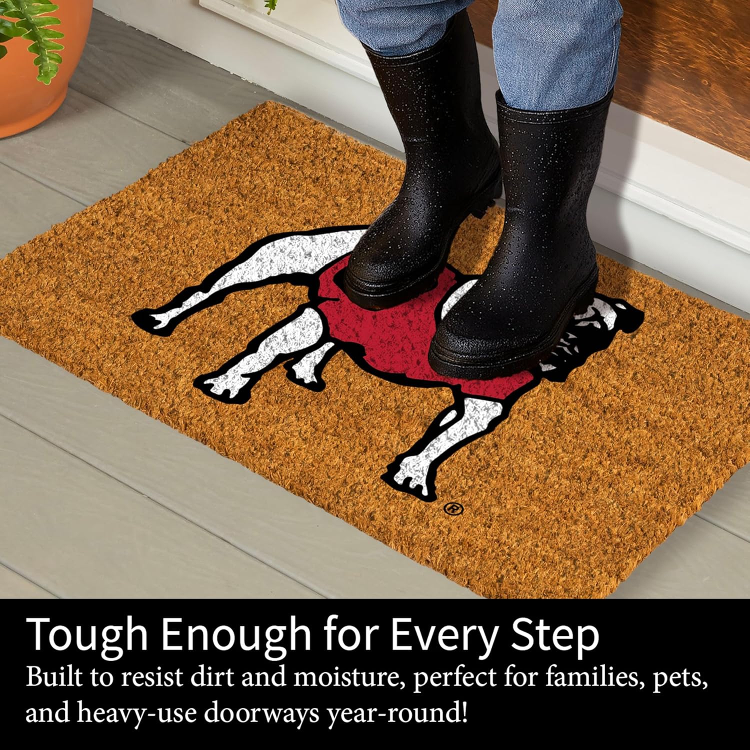 NCAA University of Georgia Bulldog Coir Doormat, Official Full Color Team Logo, 28 x 16 Inches, Non Slip Back, Front Door Welcome Floor Mats, Indoor Outdoor Entrance Rug