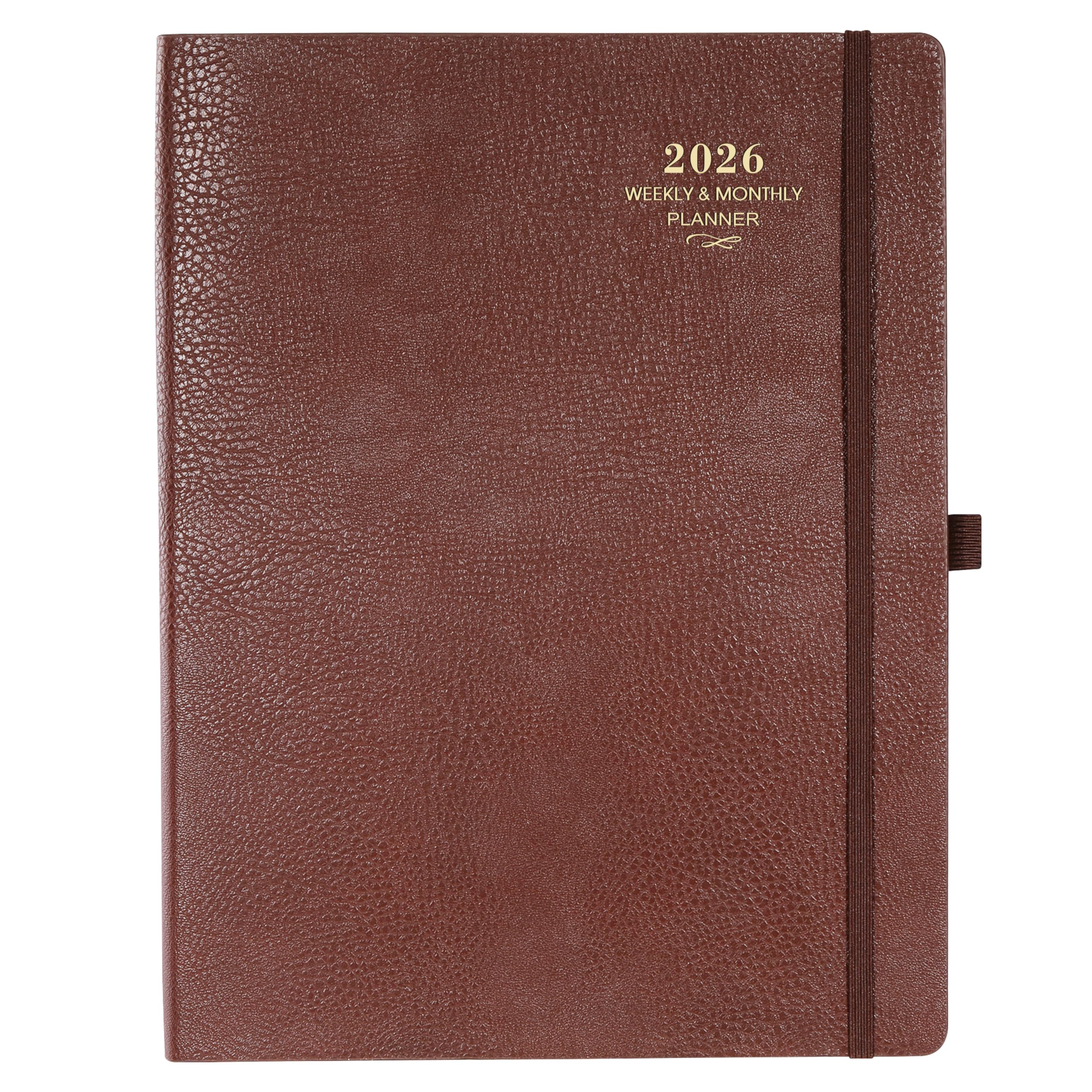 2026 Planner - JAN 2026 - DEC 2026, Planner 2026, Weekly and Monthly Planner, Leather Cover Calendar Planner with Thick Paper, Back Pocket with Notes Pages, Brown (8.5" x 11")
