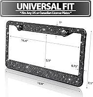 Vista 2 de ZONETECH Marco de Cubierta para Placa de Matrícula con Diamantes de Imitación Brillantes - Negro Clásico Brillante con Cristales de Diamantes