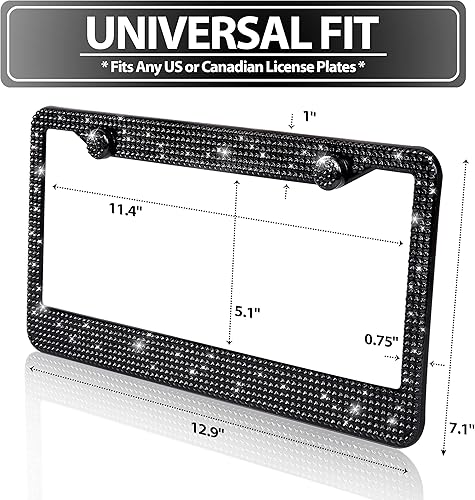 Miniatura 2 de ZONETECH Marco de Cubierta para Placa de Matrícula con Diamantes de Imitación Brillantes - Negro Clásico Brillante con Cristales de Diamantes de