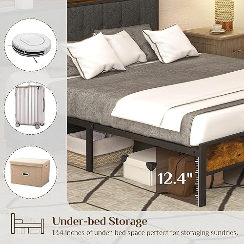 Miniatura 5 de Base de cama de plataforma tamaño Queen con cabecera tapizada y puertos USB para carga, sin somier, soporte fuerte y sin ruido, fácil montaje