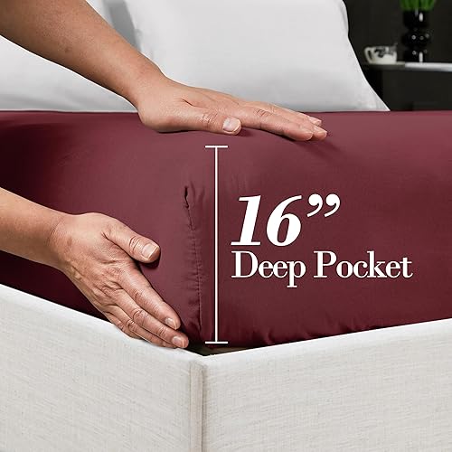 Miniatura 4 de Mocassi - Sábana bajera ajustable de tamaño individual, fresca, profunda caída lateral de hasta 16 pulgadas, 1800 hilos, suave, resiste arrugas, una