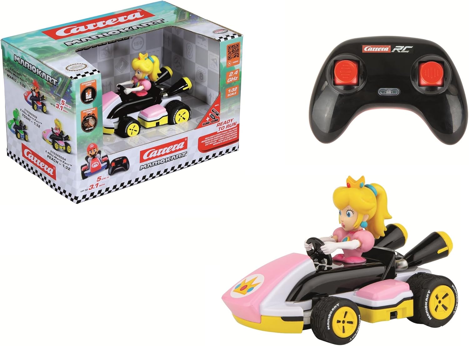 Carrera RC Nintendo Mario Kart Race Kart 1:32 Scale 2.4 GHz Mini Collectible Radio Remote Control Toy Car Vehicle - Peach
