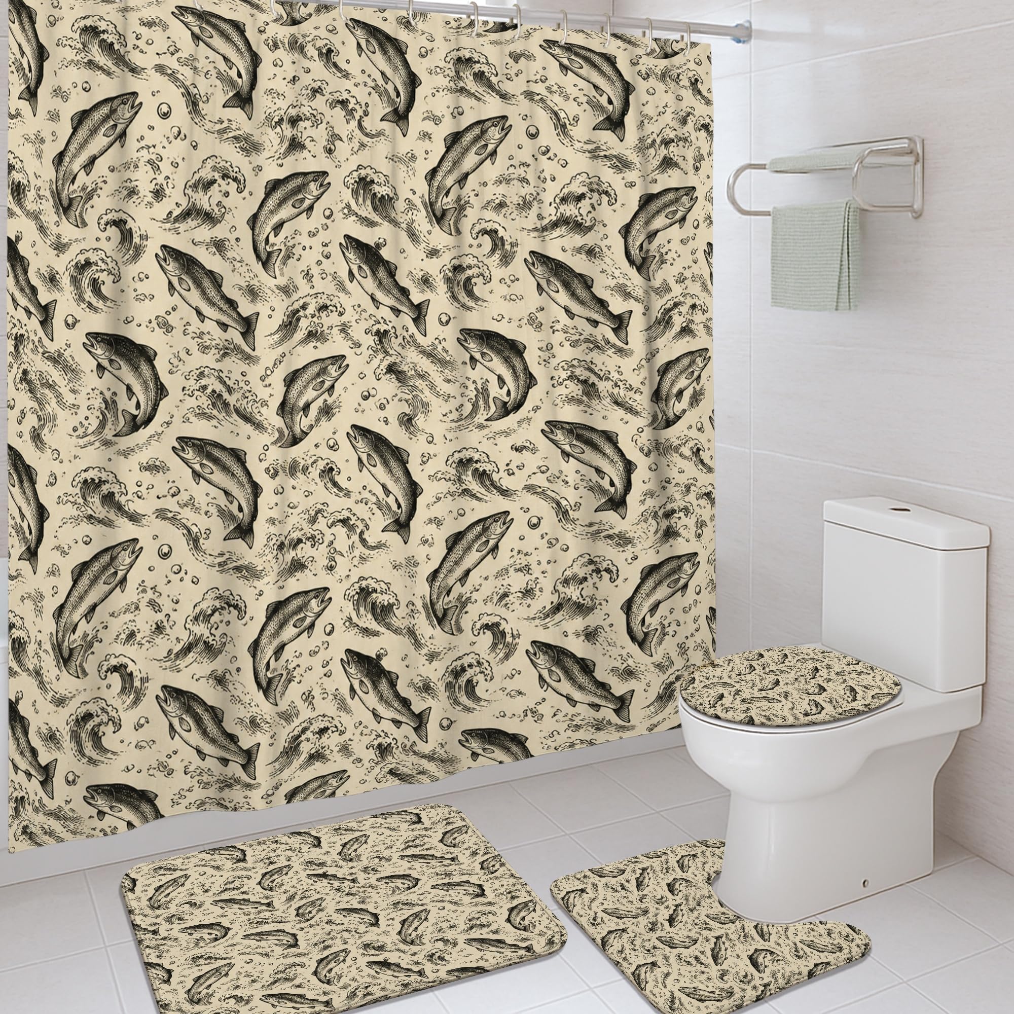 Rideau de douche en tissu de qualité supérieure 183 cm avec motif marin